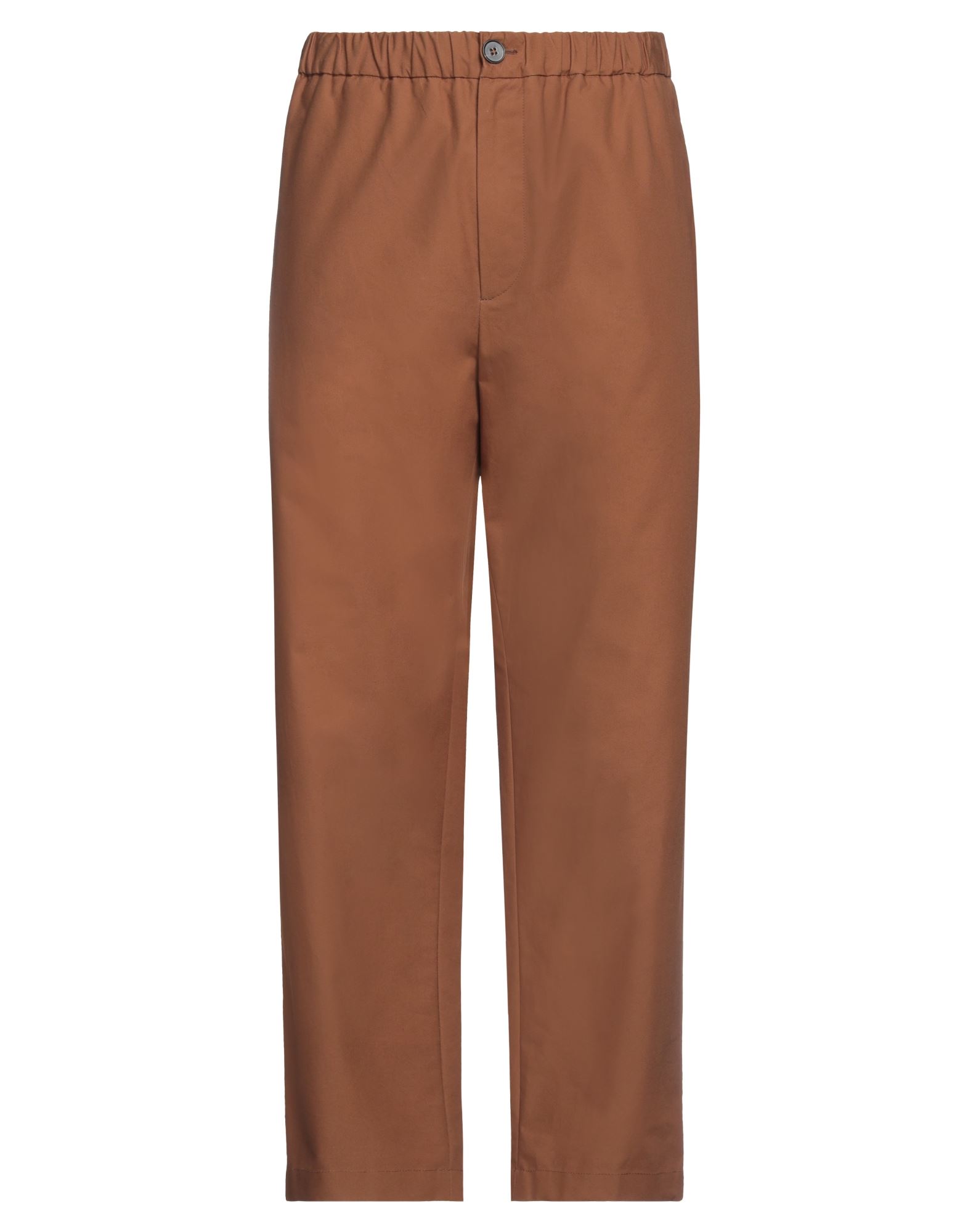 캐주얼 팬츠, 포플린, 솔리드 컬러, 장식 부착 없음, 하이 웨이스트, 엘라스틱 웨이스트라인, 테이퍼드 레그, 레귤러 핏, 1 버튼, 지퍼 여밈, 멀티 포켓, 물세탁 불가, 표백 금지, 건조기 사용불가. 이미지