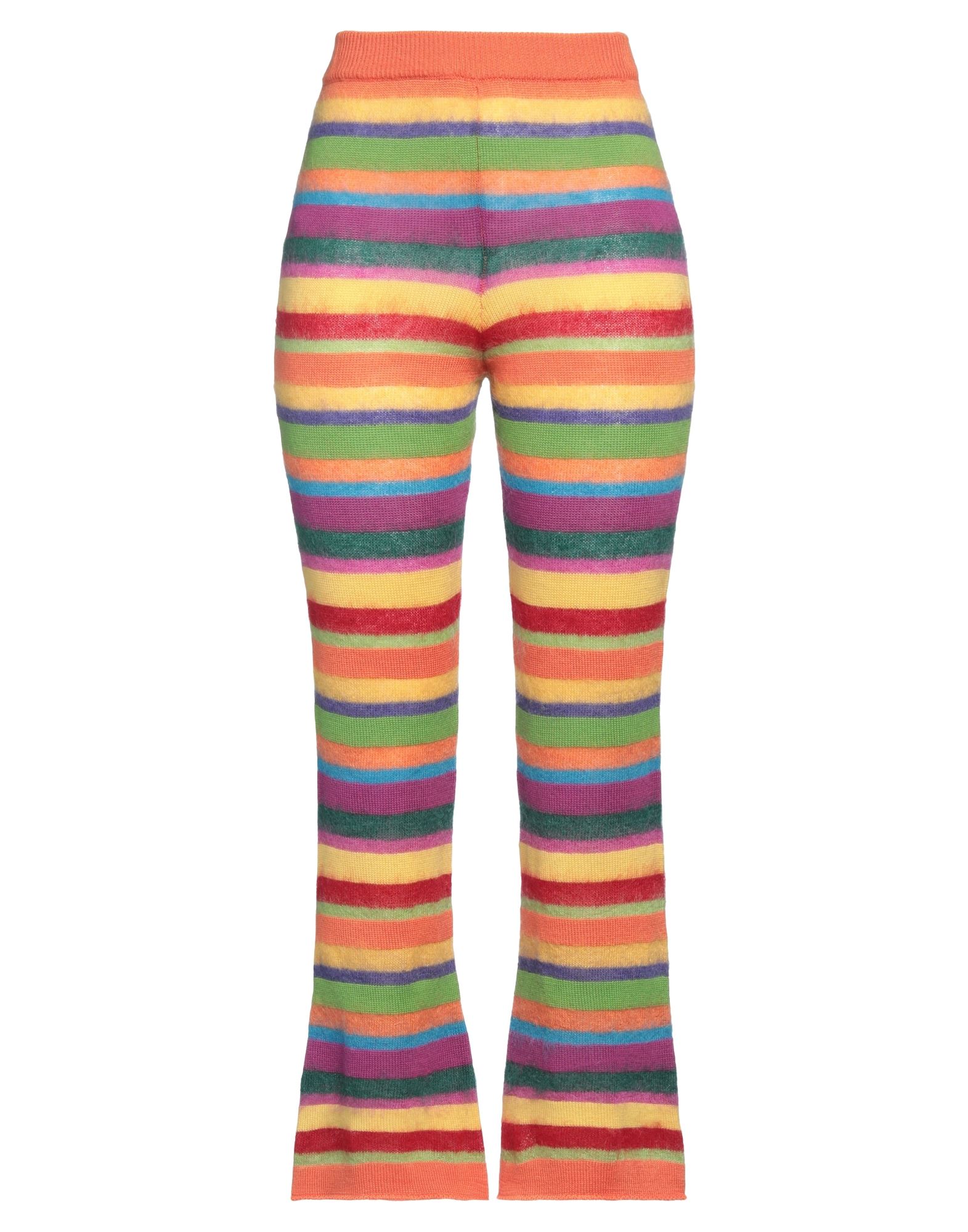 니트 소재, 라이트웨이트 니트, 장식 부착 없음, 스트라이프, 하이 웨이스트, 레귤러 핏, 포켓 없음, 드라이클리닝, 건조기 사용불가, 부츠컷 팬츠, 루즈 핏. 이미지