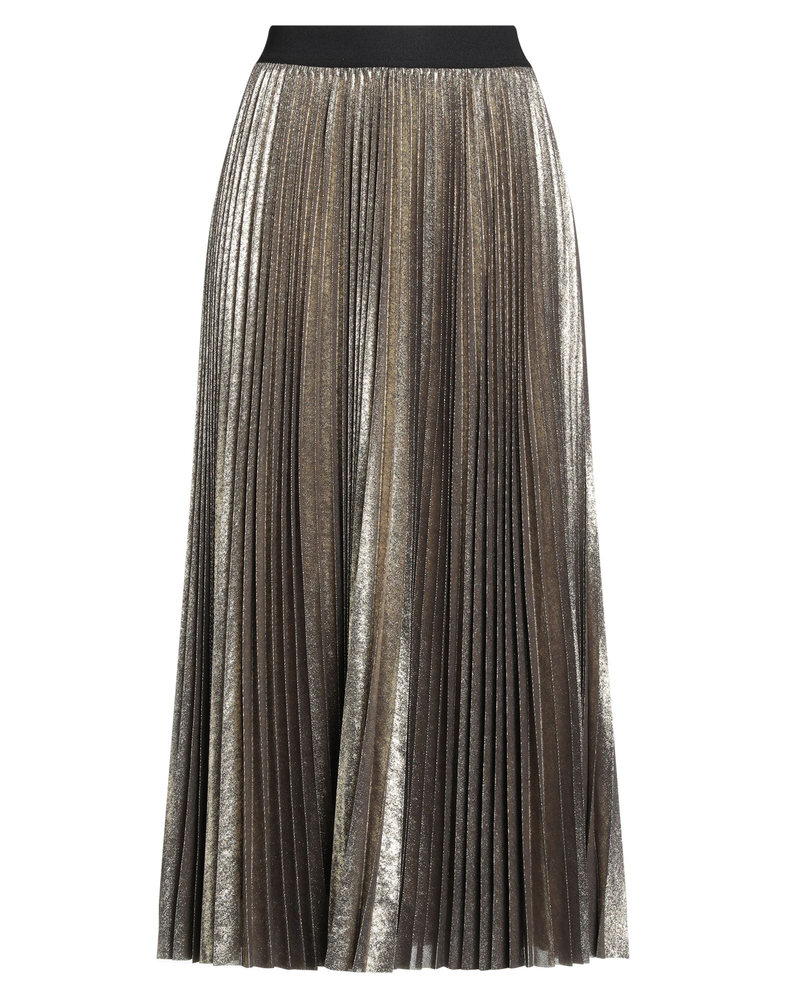 플리츠 스커트, 크레이프, 메탈릭 효과, 솔리드 컬러, 장식 부착 없음, 엘라스틱 웨이스트라인, 안감있음, 손세탁, 표백 금지, 건조기 사용불가. 이미지