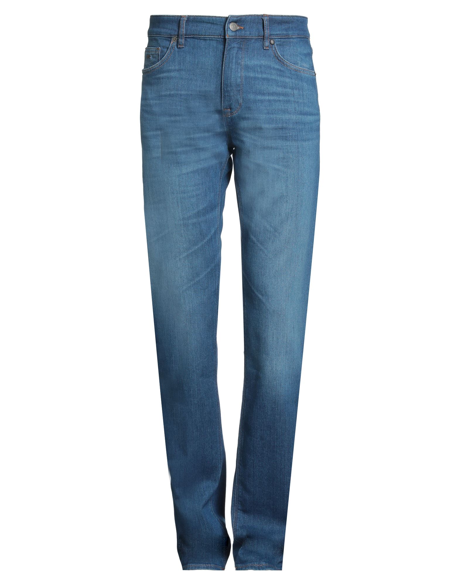 테이퍼드 진, 데님, 바랜 효과, 스트레치 패브릭, 솔리드 컬러, 브랜드 로고, 미디엄 워싱, 노멀 웨이스트, 벨트 루프, 레귤러 핏, 1 버튼, 지퍼 여밈, 포켓 5개, 세탁기로 세탁, 표백 금지, 건조기 사용불가. 이미지