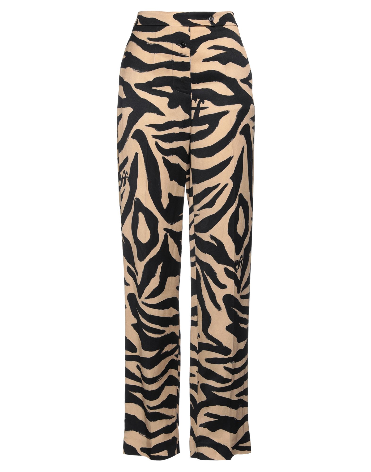 평직, 브랜드 로고, 지브라 패턴, 하이 웨이스트, 스트레이트 레그, 레귤러 핏, 버튼 여밈, 멀티 포켓, 기타 바지. 이미지