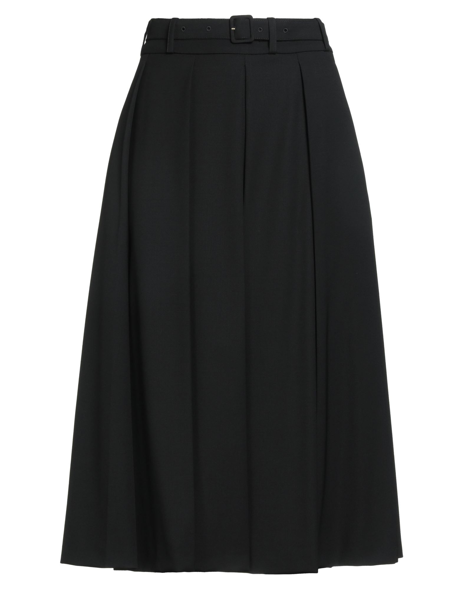 플리츠 스커트, 울 보일, 솔리드 컬러, 장식 부착 없음, 벨티드 웨이스트, 안감없음, 지퍼 여밈, 프론트 슬릿, 멀티 포켓, 스트레치, 드라이클리닝, 표백 금지, 건조기 사용불가. 이미지