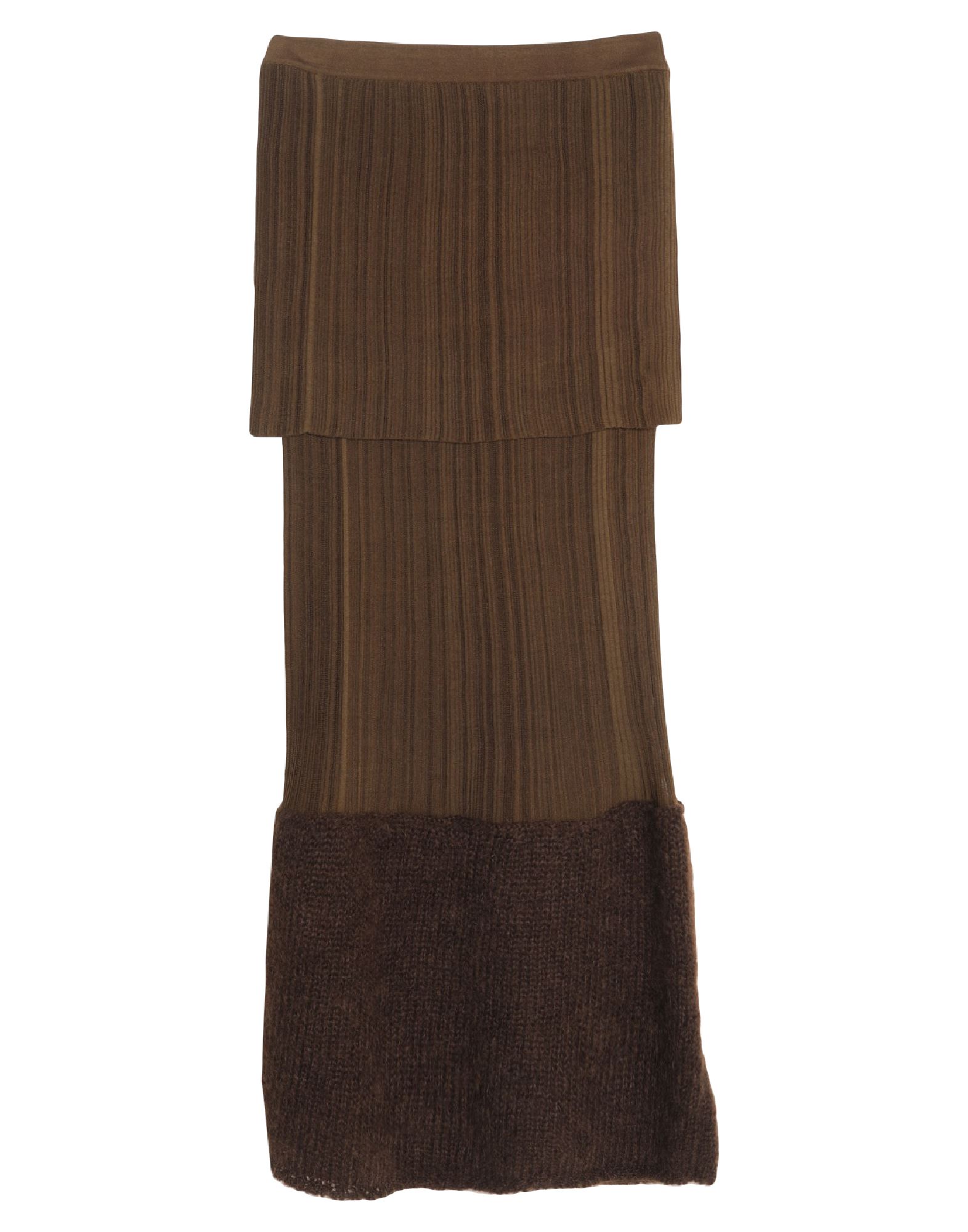 플레어 스커트, 브러시드 펠트, 니트 소재, 라이트웨이트 니트, 투톤 패턴, 장식 부착 없음, 안감없음, 포켓 없음. 이미지