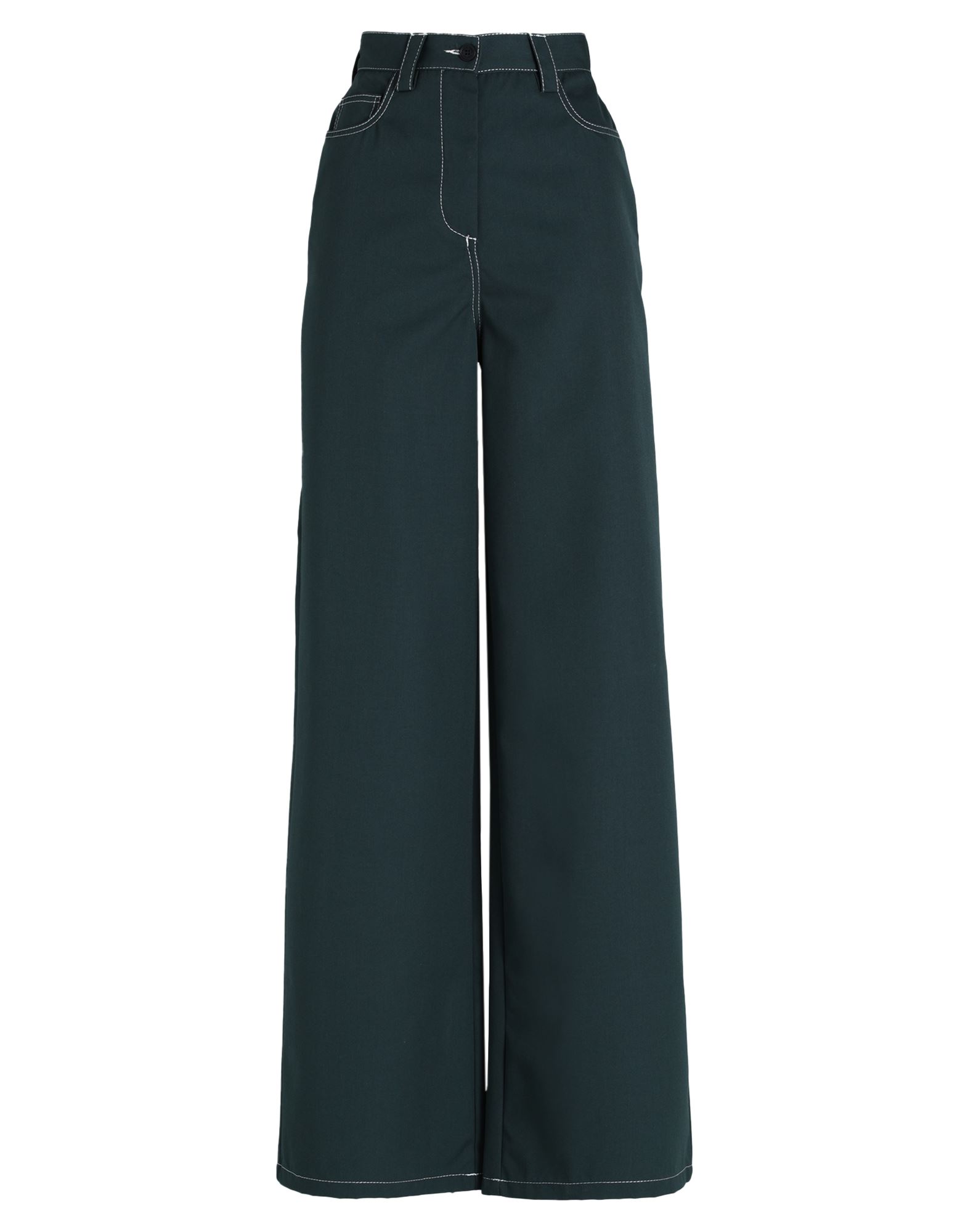 평직, 장식 부착 없음, 솔리드 컬러, 하이 웨이스트, 와이드 레그, 레귤러 핏, 버튼 여밈, 포켓 5개, 파이브 포켓. 이미지