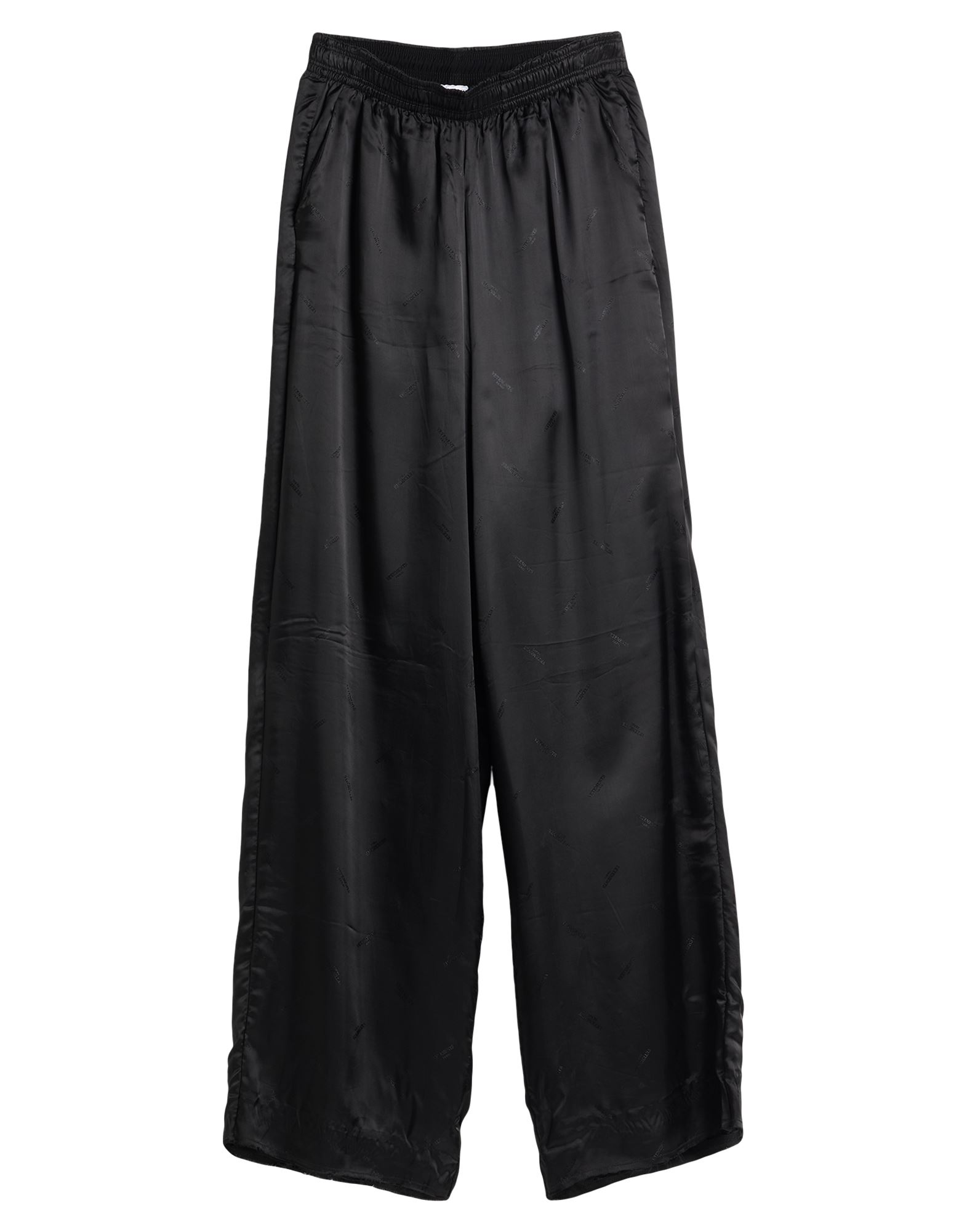 캐주얼 팬츠, 새틴, 자카드, 로고 디자인, 장식 부착 없음, 하이 웨이스트, 엘라스틱 웨이스트라인, 와이드 레그, 컴포트 핏, 안감있음, 드로스트링 여밈, 슬릿 포켓, 플랩 포켓, 드라이클리닝, 표백 금지, 건조기 사용불가. 이미지