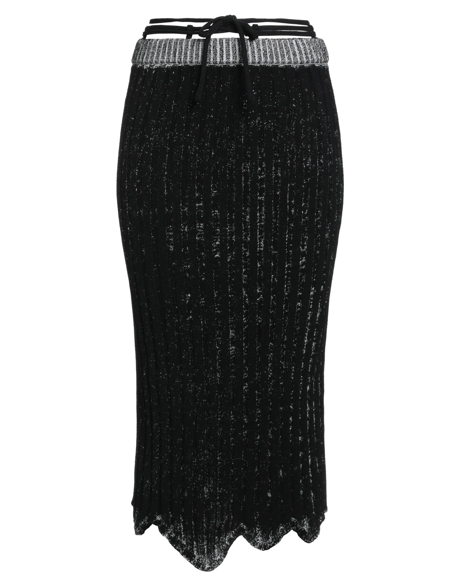 펜슬 스커트, 니트 소재, 라이트웨이트 니트, 멜란지, 벨트, 엘라스틱 웨이스트라인, 안감없음, 포켓 없음, 손세탁 또는 드라이클리닝, 표백 금지, 건조기 사용불가. 이미지