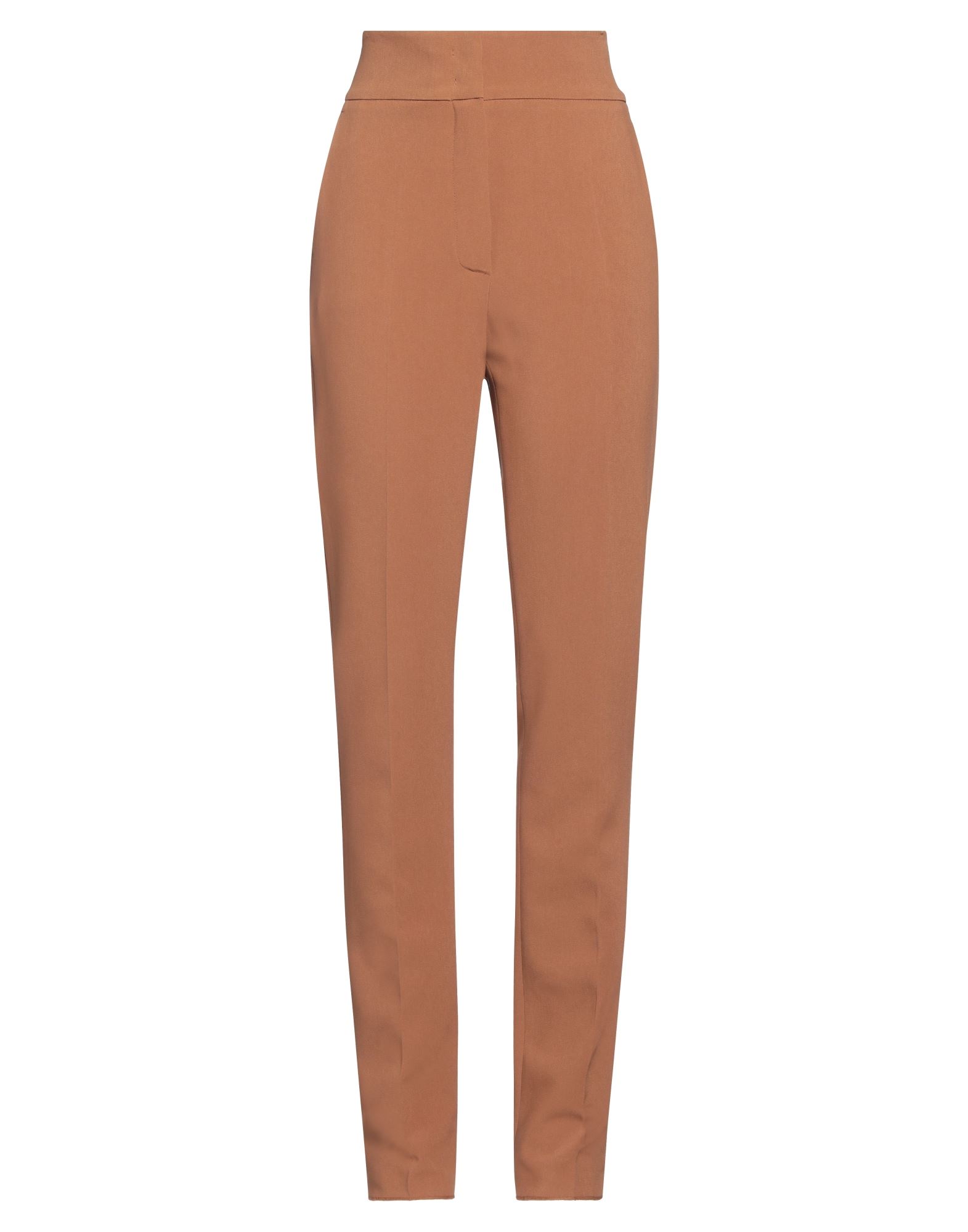 크레이프, 장식 부착 없음, 솔리드 컬러, 하이 웨이스트, 레귤러 핏, 지퍼 여밈, 후크 여밈, 멀티 포켓, 스트레치, 드라이클리닝, 표백 금지, 건조기 사용불가, 스트레이트 레그 팬츠. 이미지