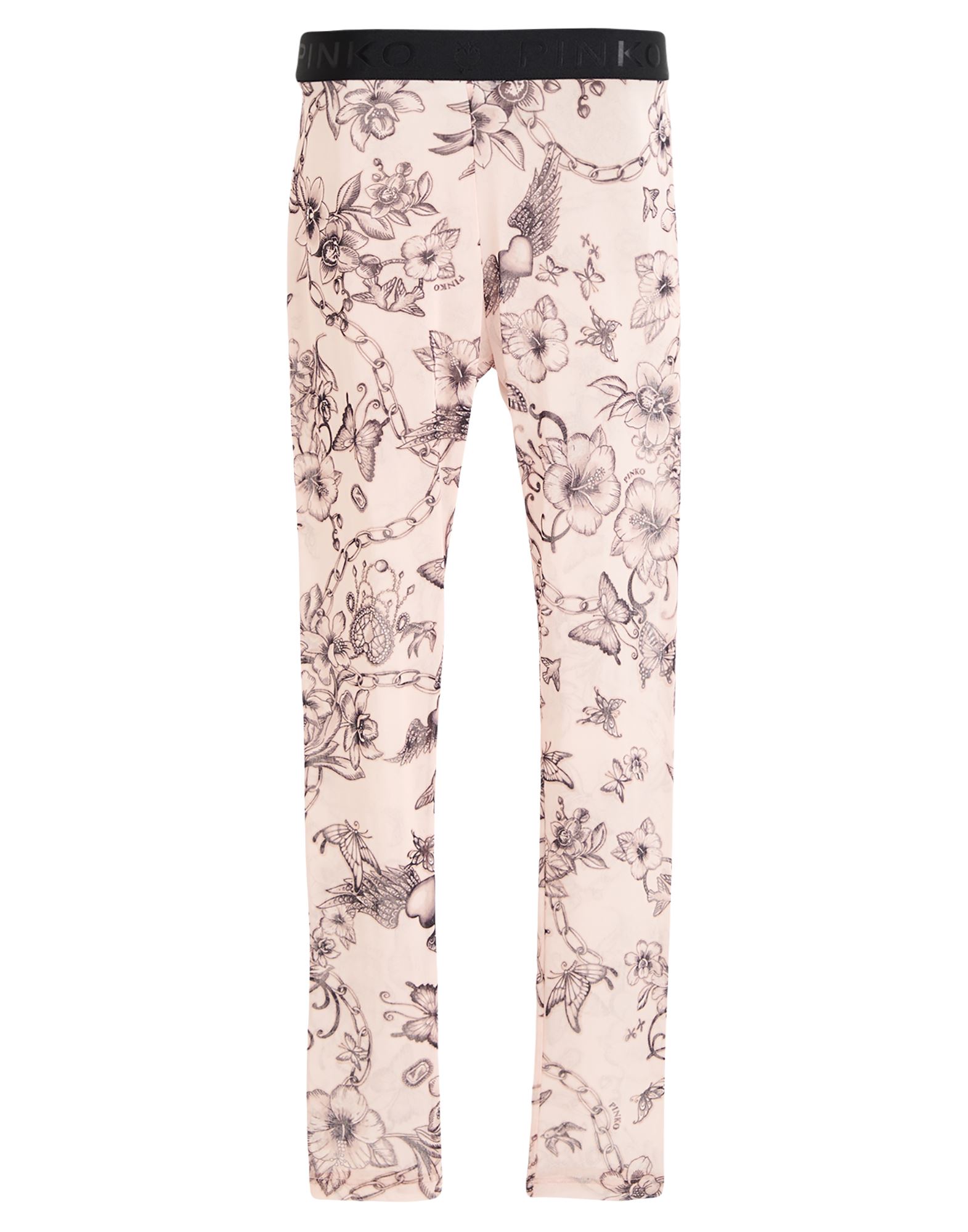 레깅스, 튤, 스트레치 패브릭, 플로럴 모티브, 브랜드 로고, 로우 웨이스트, 포켓 없음, 세탁기 세탁 또는 드라이클리닝, 표백 금지, 건조기 사용불가. 이미지