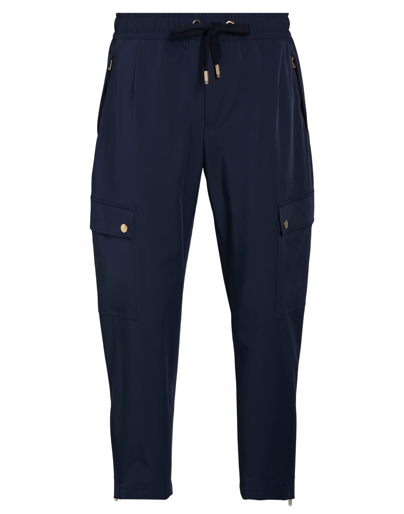 카고 팬츠, 트윌, 스트레치 패브릭, 솔리드 컬러, 장식 부착 없음, 하이 웨이스트, 드로스트링 웨이스트, 레귤러 핏, 지퍼 헴라인, 지퍼 포켓, 플랩 포켓, 드라이클리닝, 표백 금지, 건조기 사용불가. 이미지