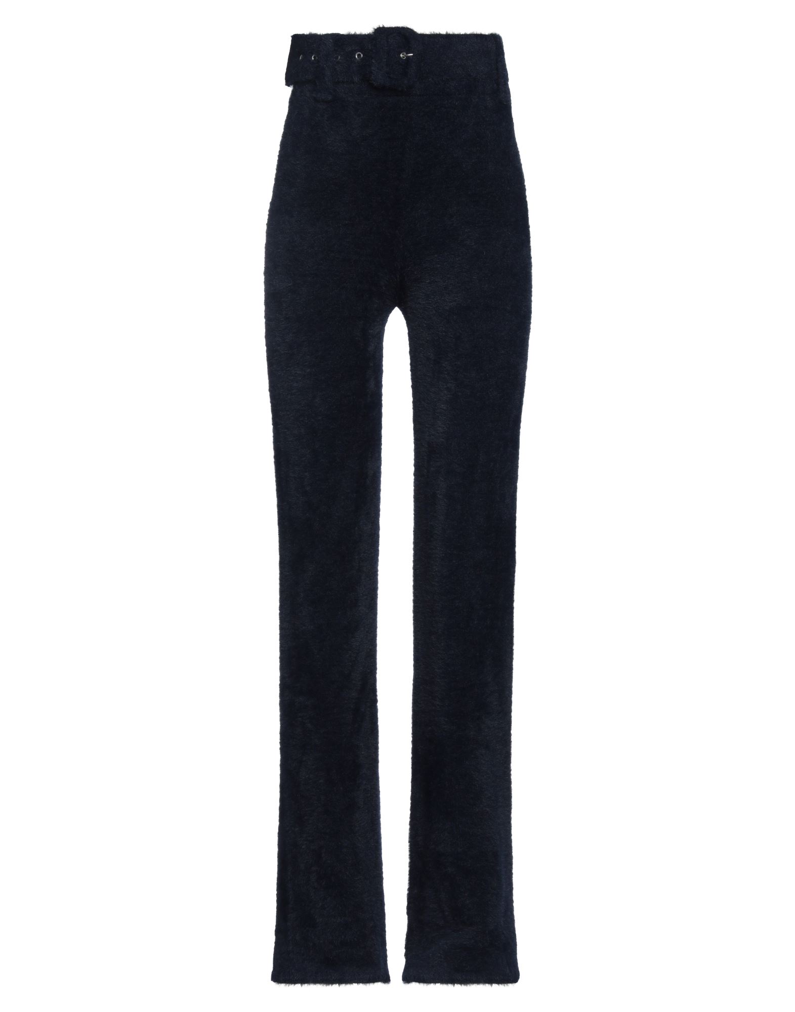 브러시드 펠트, 벨트, 솔리드 컬러, 하이 웨이스트, 엘라스틱 웨이스트라인, 레귤러 핏, 포켓 없음, 손세탁 또는 드라이클리닝, 표백 금지, 건조기 사용불가, 스트레이트 레그 팬츠. 이미지