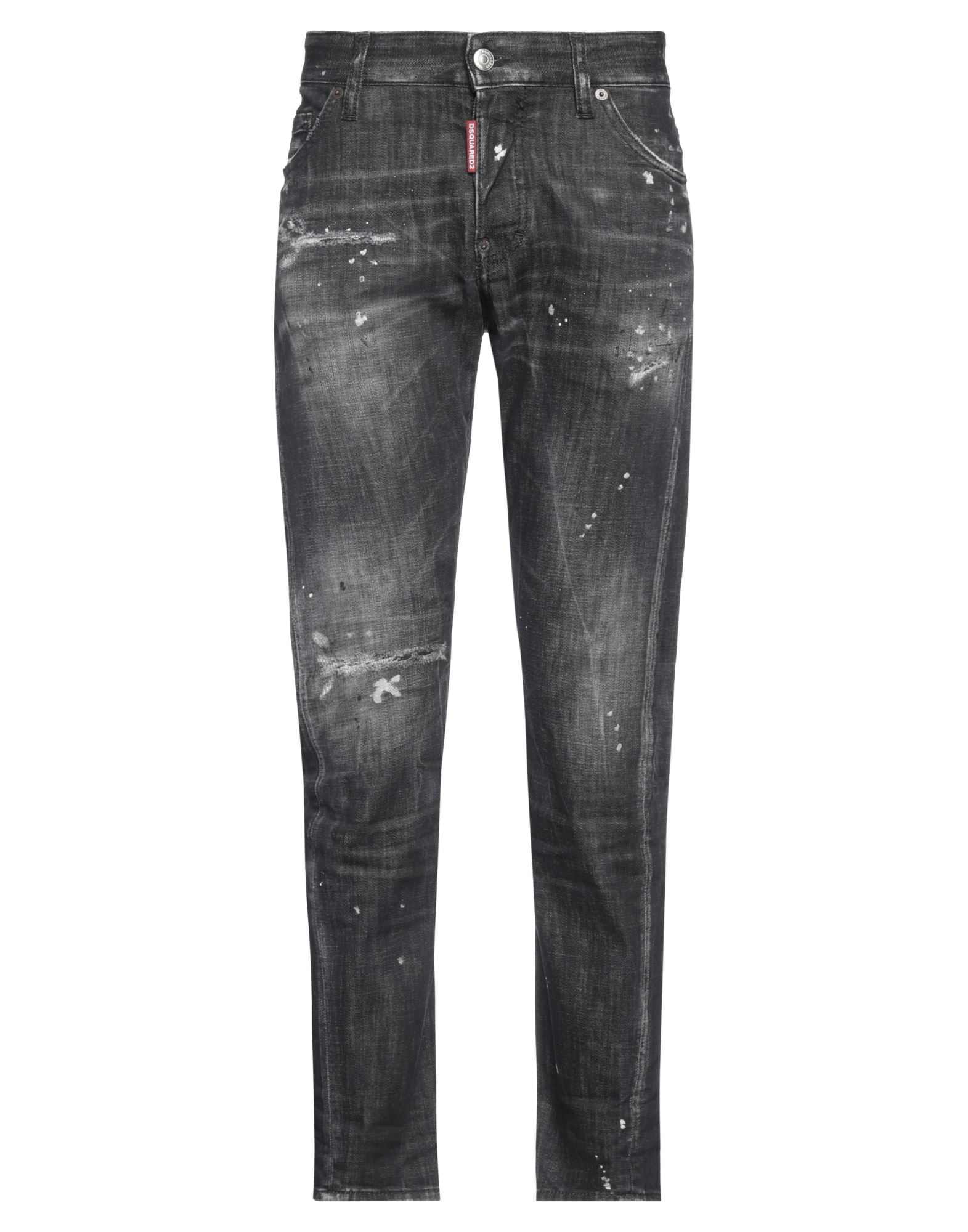 테이퍼드 진, 데님, 바랜 효과, 디스트레스드 효과, 스트레치 패브릭, 솔리드 컬러, 브랜드 로고, 컬러 워싱, 로우 웨이스트, 레귤러 핏, 버튼 여밈, 포켓 5개, 손세탁, 표백 금지, 건조기 사용불가, 크롭트. 이미지