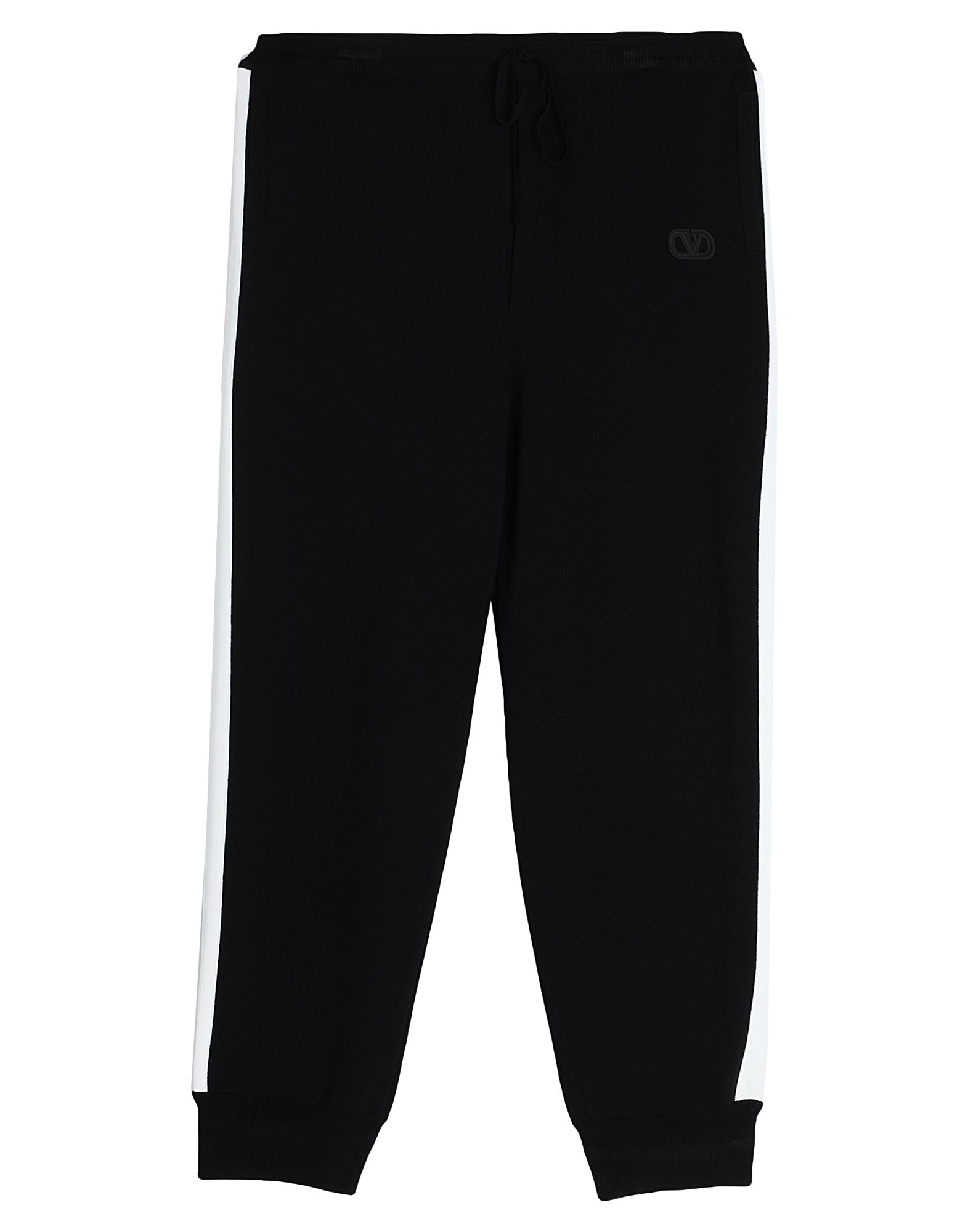 니트 소재, 라이트웨이트 니트, 사이드 스트라이프, 솔리드 컬러, 하이 웨이스트, 레귤러 핏, 드로스트링 여밈, 멀티 포켓, 드라이클리닝, 표백 금지, 건조기 사용불가, 트랙 팬츠. 이미지