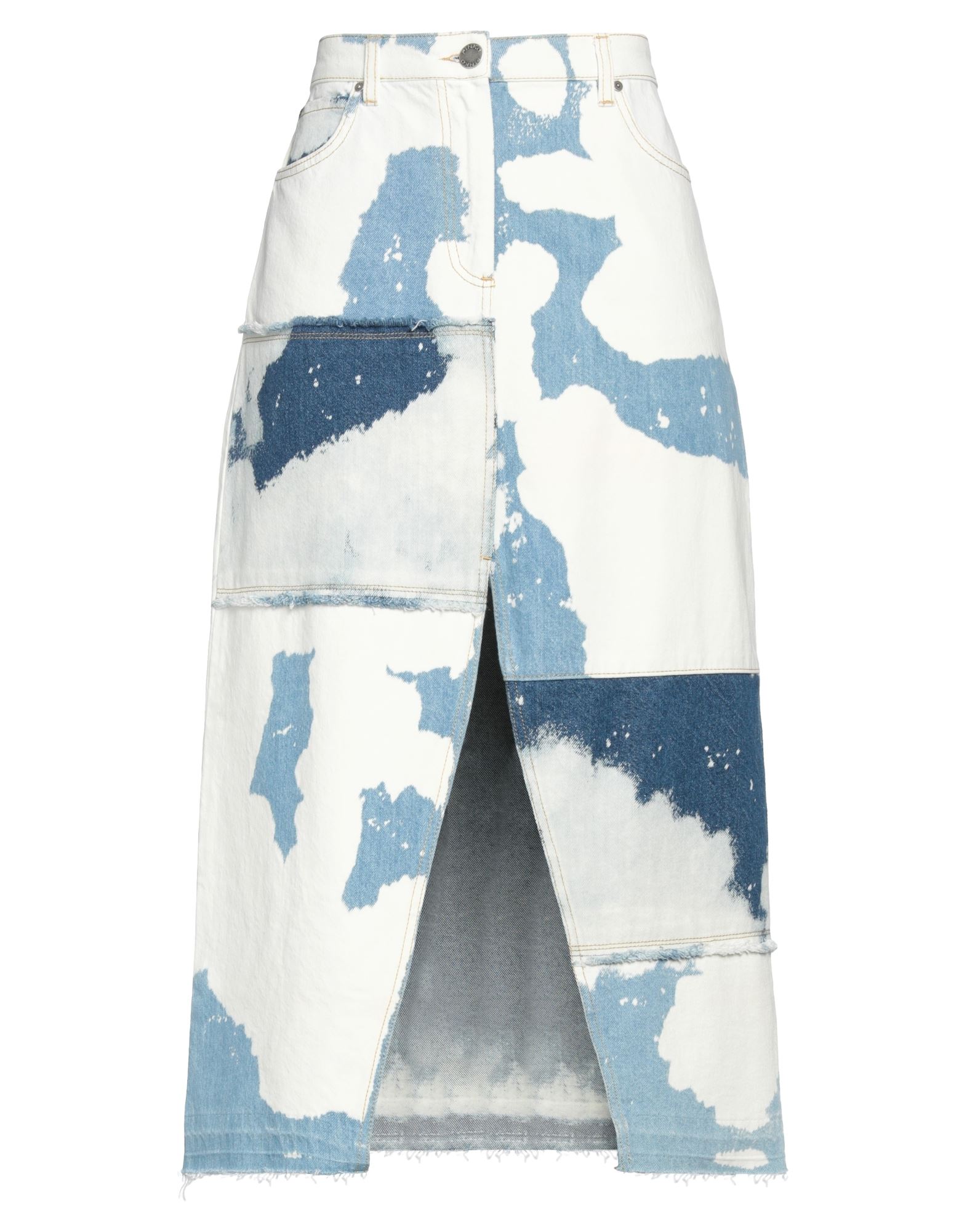 데님, 브랜드 로고, 멀티컬러 패턴, 컬러 워싱, 안감없음, 1 버튼, 지퍼 클로저, 멀티 포켓, 플레어 스타일. 이미지