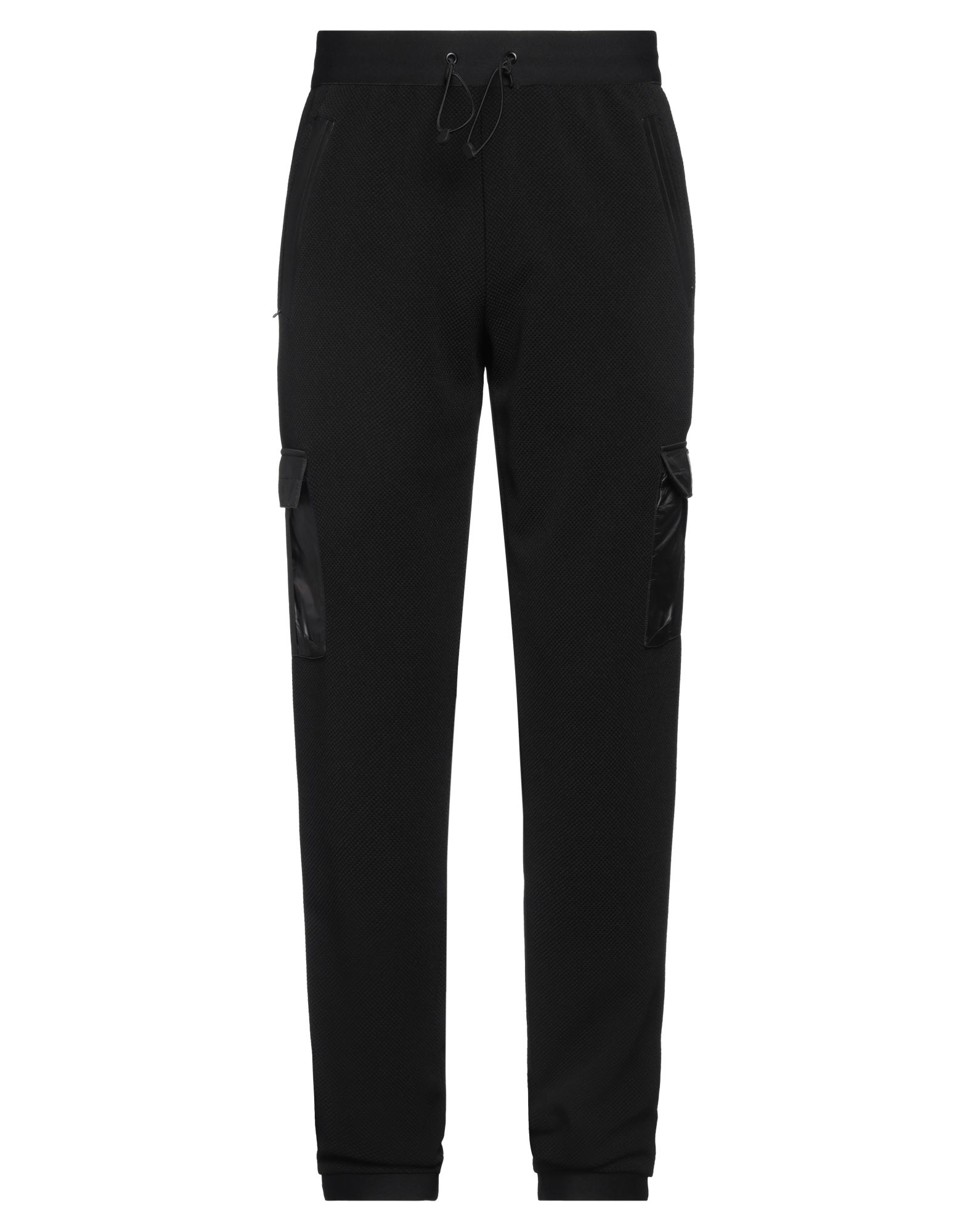 카고 팬츠, 저지, 테크니컬 패브릭, 솔리드 컬러, 브랜드 로고, 노멀 웨이스트, 드로스트링 웨이스트, 컴포트 핏, 지퍼 포켓, 스트레치, 세탁기로 세탁, 표백 금지, 건조기 사용불가. 이미지