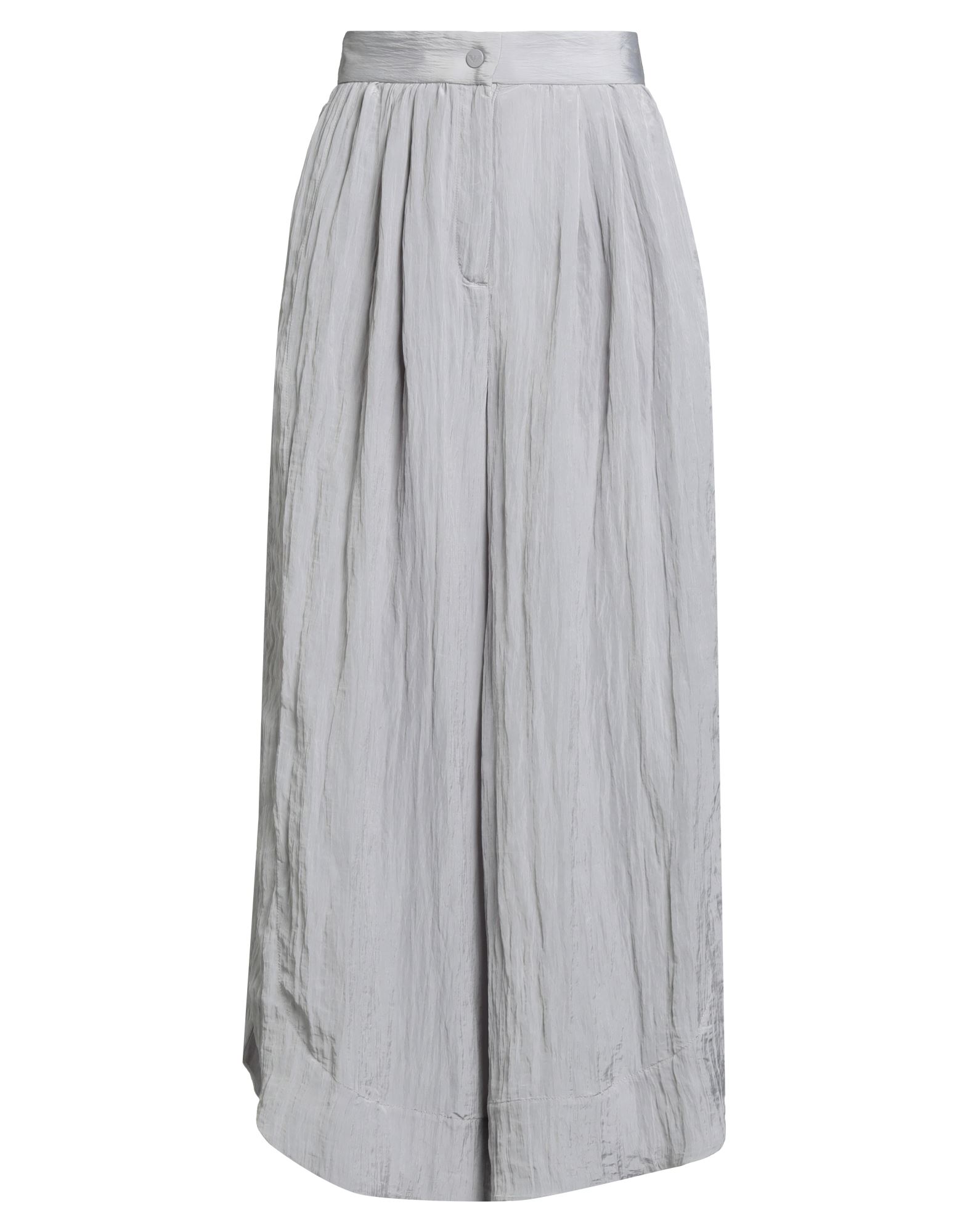 와이드 레그 팬츠, 새틴, 구김 효과, 솔리드 컬러, 다트, 하이 웨이스트, 컴포트 핏, 스냅버튼 여밈, 지퍼 여밈, 멀티 포켓, 세탁기로 세탁, 표백 금지, 건조기 사용불가, 크롭트. 이미지