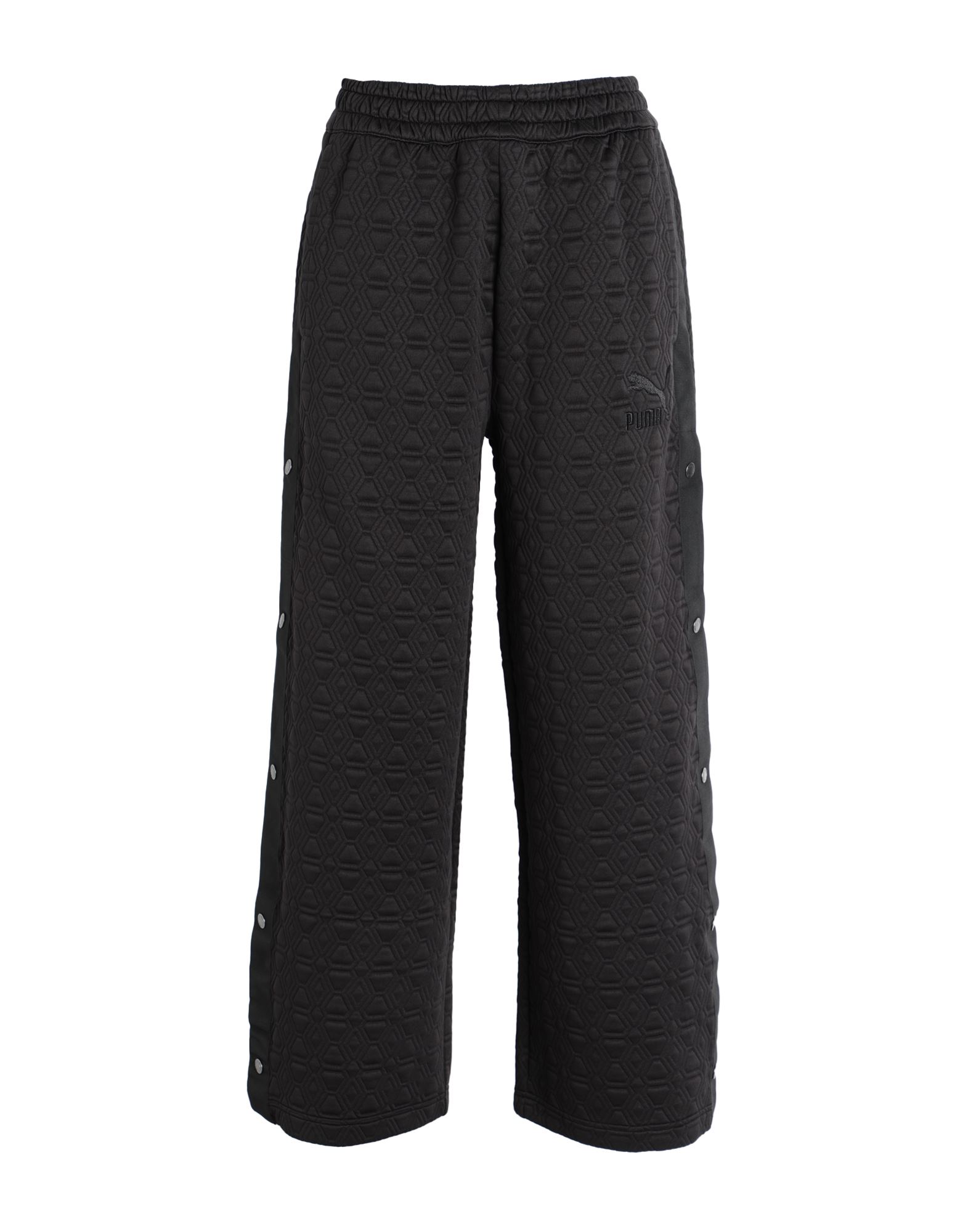 저지, 퀼팅, 브랜드 로고, 솔리드 컬러, 하이 웨이스트, 드로스트링 웨이스트, 와이드 레그, 컴포트 핏, 스냅버튼, 사이드 슬릿, 멀티 포켓, 스트레치, lifestyle, 스포츠. 이미지