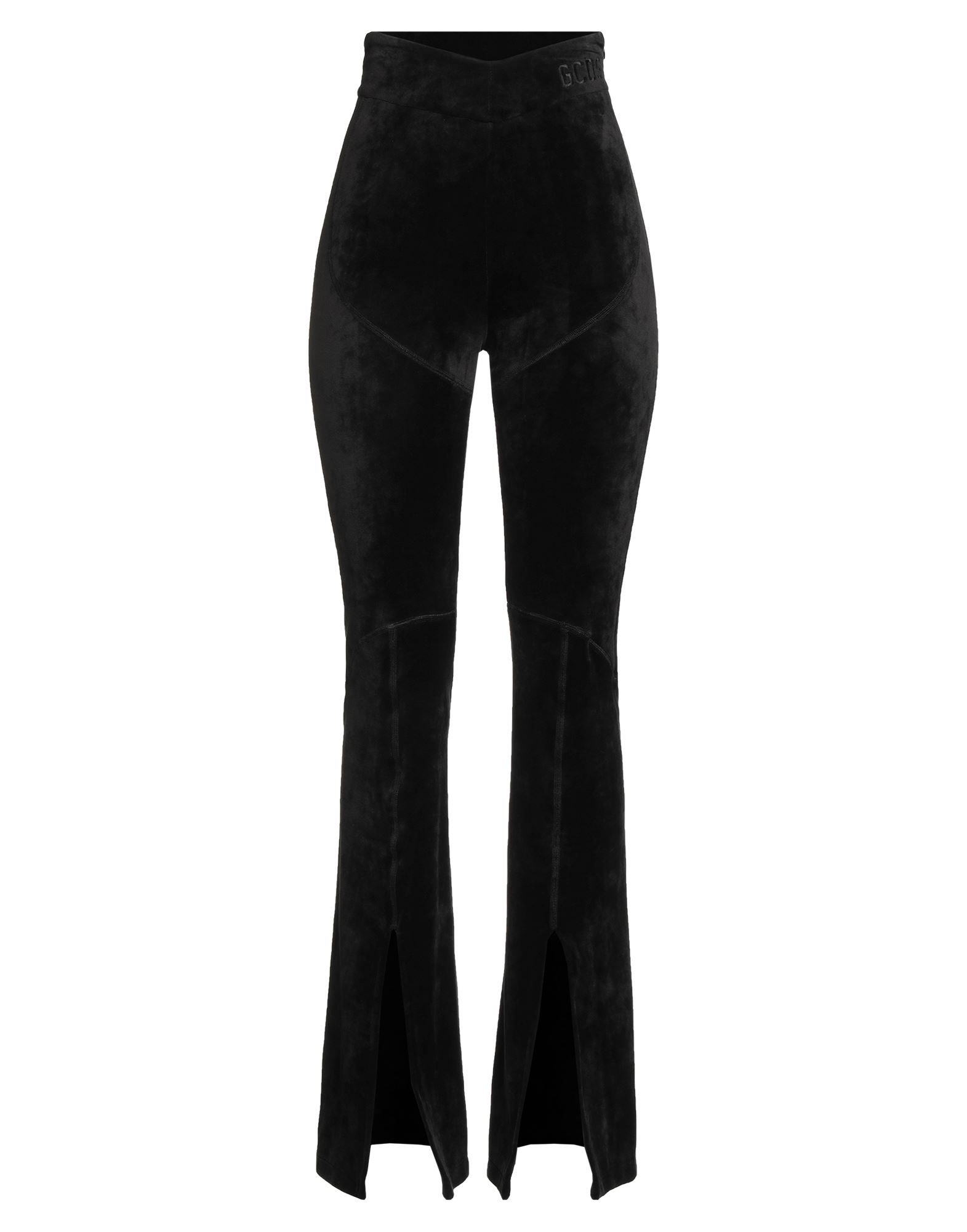 플레어 팬츠, 셔닐, 스트레치 패브릭, 솔리드 컬러, 자수 로고 장식, 하이 웨이스트, 레귤러 핏, 포켓 없음, 세탁기로 세탁, 표백 금지, 건조기 사용불가. 이미지