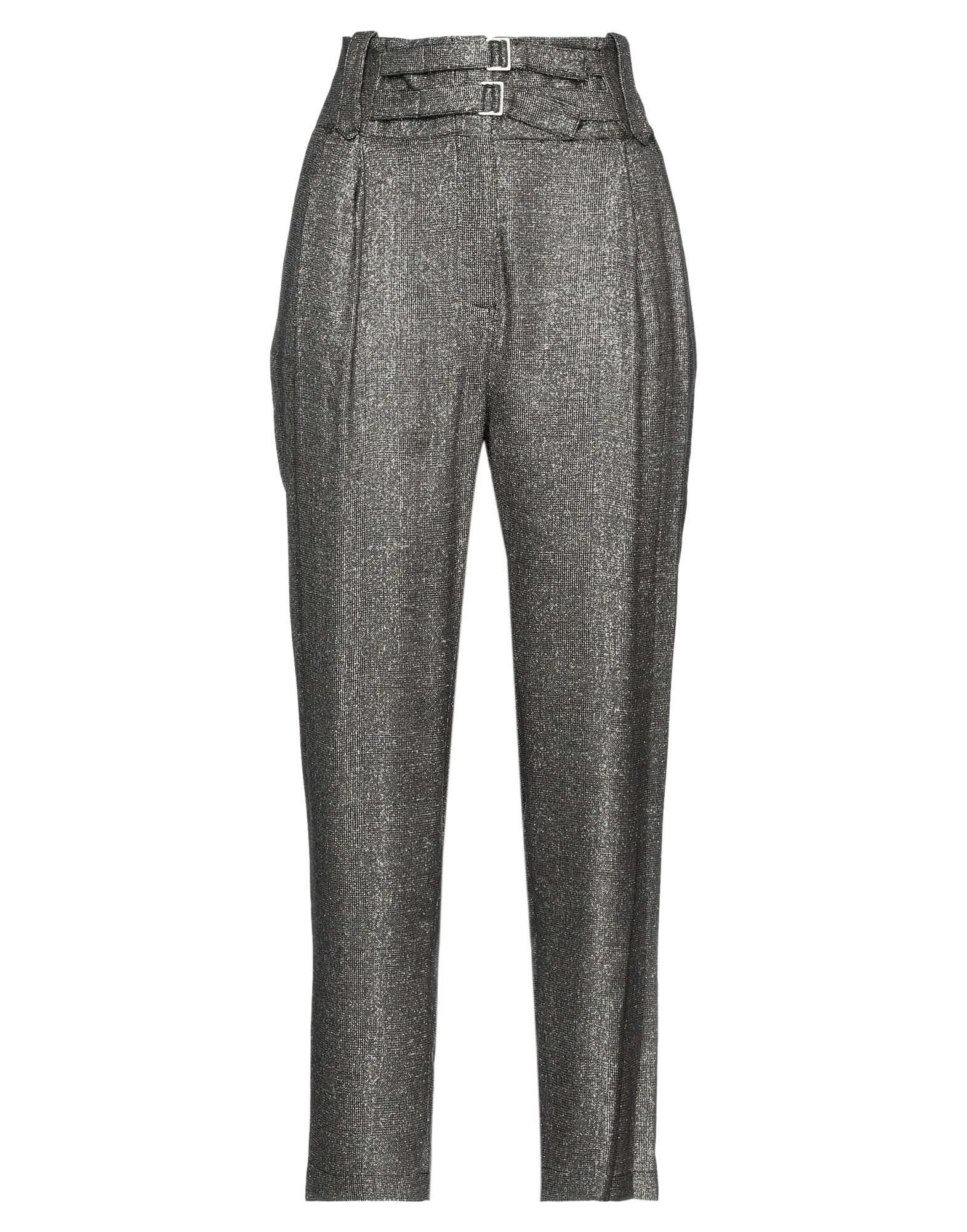 테이퍼드 팬츠, 크레이프, 투톤 패턴, 스트랩, 하이 웨이스트, 레귤러 핏, 지퍼 여밈, 멀티 포켓. 이미지