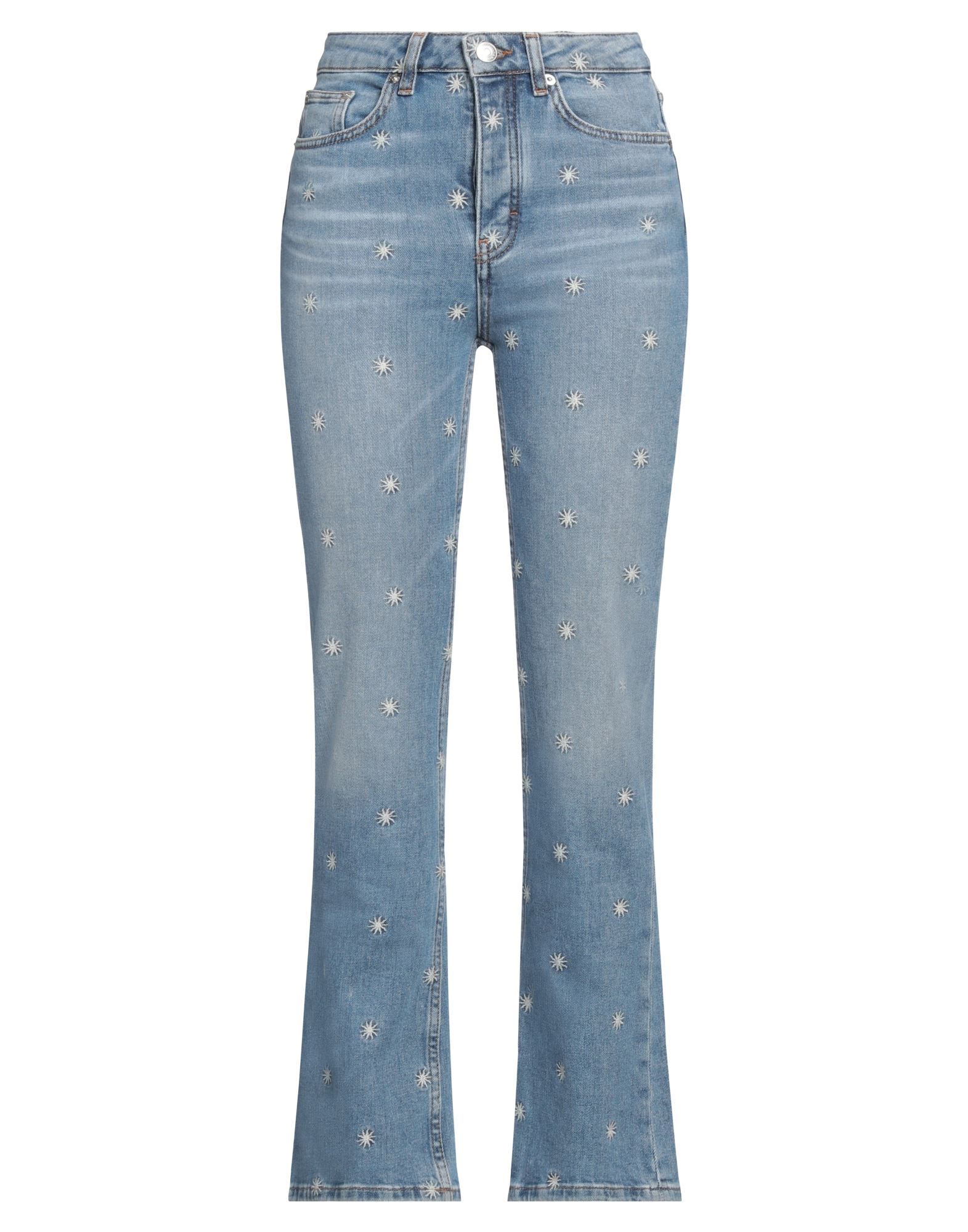 플레어 진, 데님, 바랜 효과, 장식 디테일 솔리드 컬러, 자수 장식, 미디엄 워싱, 하이 웨이스트, 벨트 루프, 스키니, 버튼 여밈, 멀티 포켓, 세탁기 세탁 또는 드라이클리닝, 표백 금지, 건조기 사용불가. 이미지