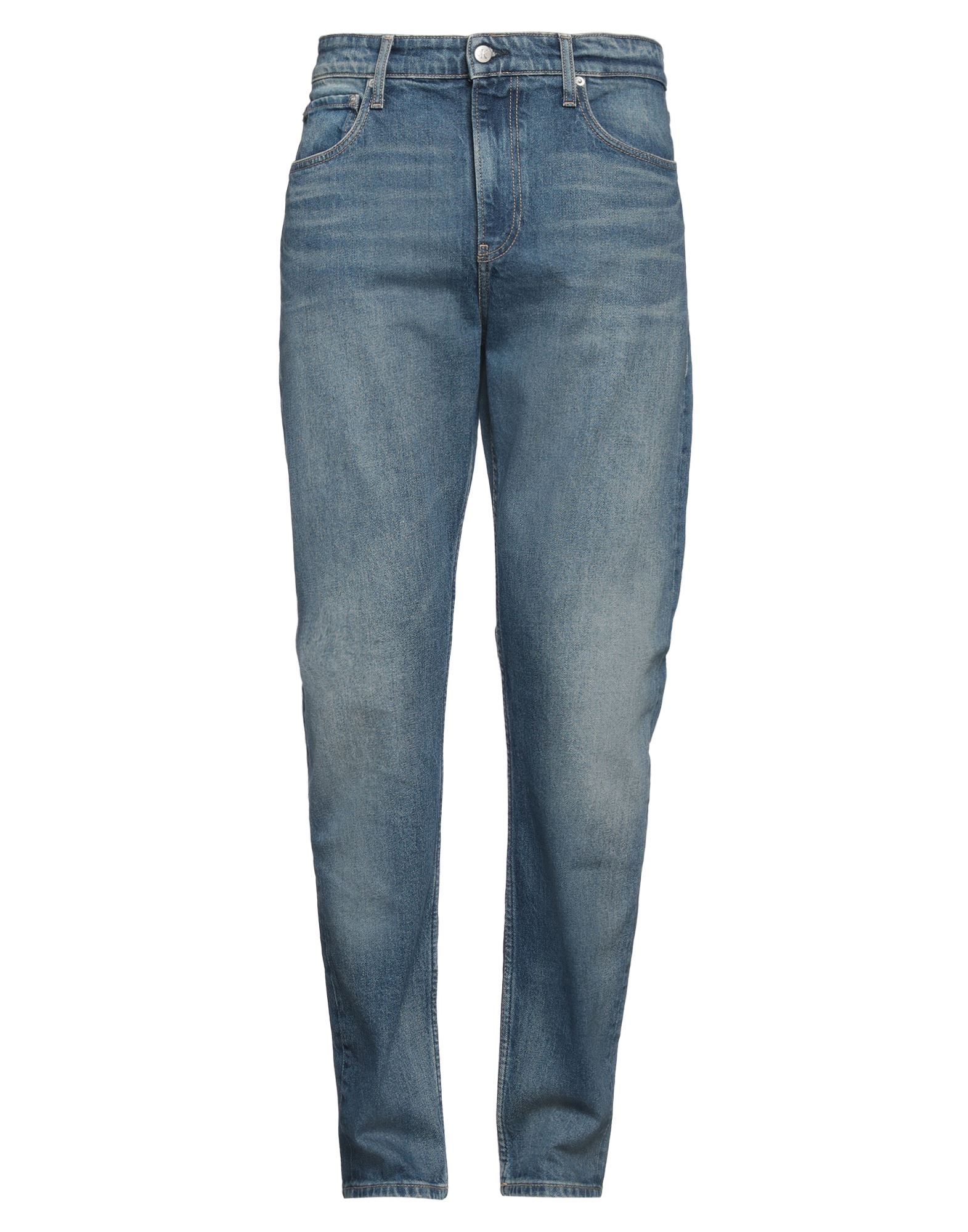 테이퍼드 진, 데님, 솔리드 컬러, 브랜드 로고, 미디엄 워싱, 노멀 웨이스트, 벨트 루프, 스키니, 지퍼 여밈, 1 버튼, 멀티 포켓, 세탁기로 세탁, 표백 금지, 건조기 사용가능. 이미지