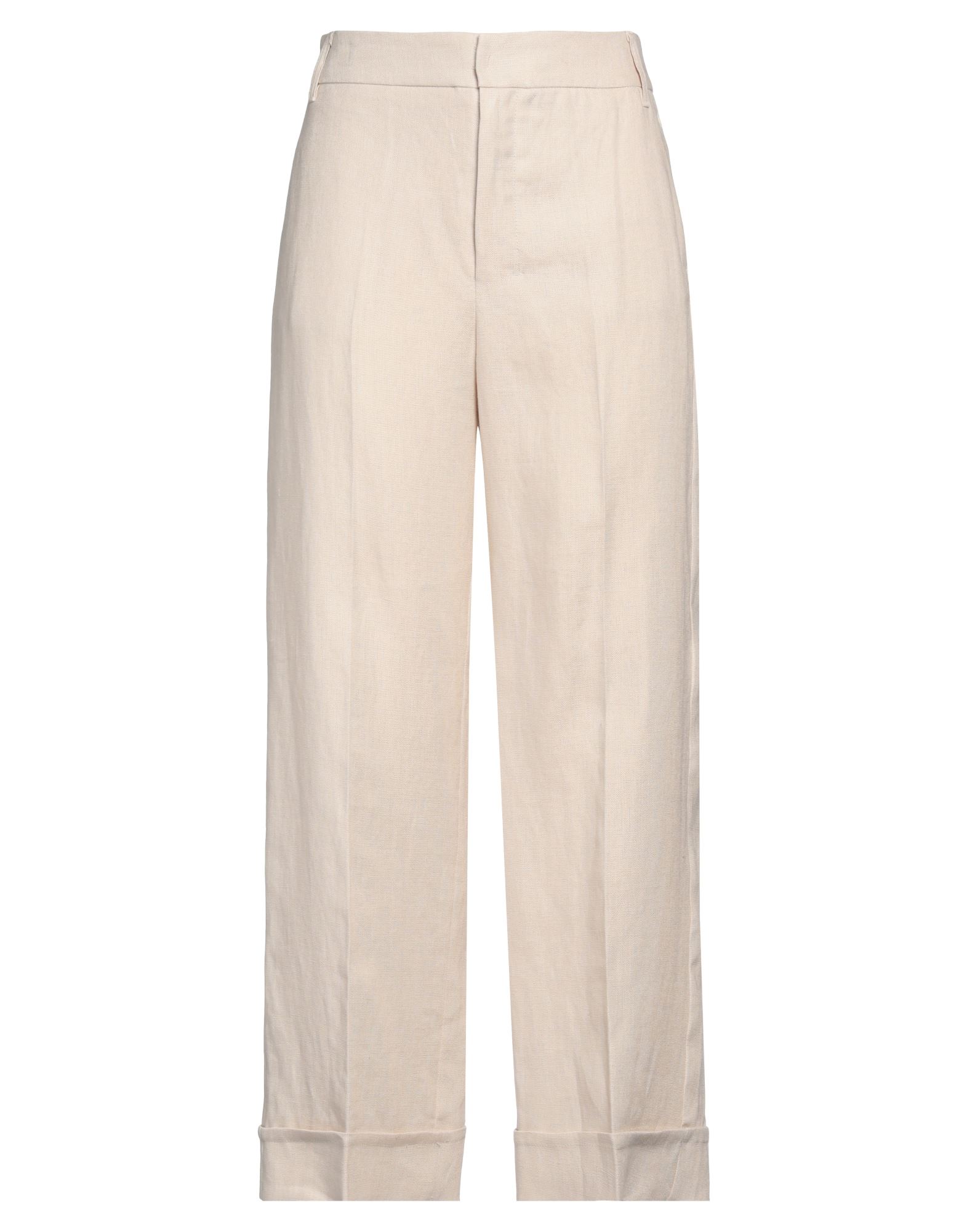 스트레이트 레그 팬츠, 리넨, 장식 부착 없음, 솔리드 컬러, 하이 웨이스트, 레귤러 핏, 지퍼 여밈, 후크 여밈, 폴디드 헴, 멀티 포켓, 드라이클리닝, 표백 금지, 건조기 사용불가. 이미지