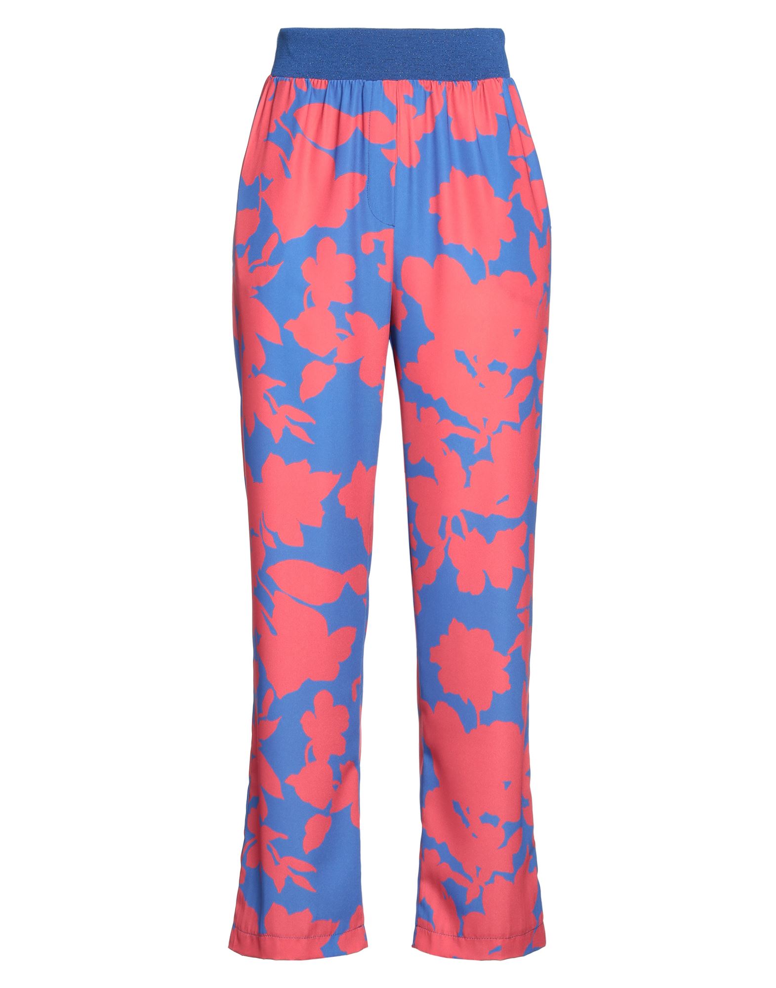 크레이프, 니트 소재, 라이트웨이트 니트, 장식 부착 없음, 플로럴 모티브, 하이 웨이스트, 엘라스틱 웨이스트, 스트레이트 레그, 레귤러 핏, 기타 바지. 이미지