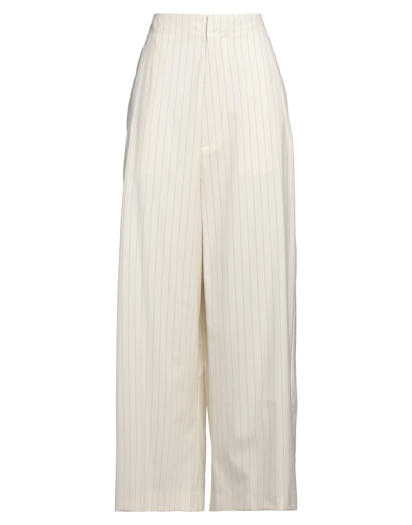 와이드 레그 팬츠, 우븐, 핀스트라이프, 장식 부착 없음, 하이 웨이스트, 레귤러 핏, 지퍼 여밈, 후크 여밈, 멀티 포켓, 드라이클리닝, 표백 금지, 건조기 사용불가. 이미지