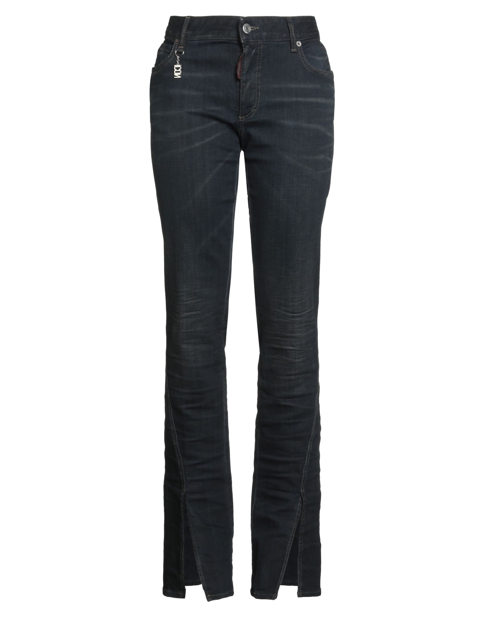 부츠컷 진, 데님, 바랜 효과, 스트레치 패브릭, 솔리드 컬러, 브랜드 로고, 다크 워싱, 노멀 웨이스트, 벨트 루프, 레귤러 핏, 1 버튼, 지퍼 여밈, 멀티 포켓, 세탁기 세탁 또는 드라이클리닝, 표백 금지, 건조기 사용불가, 동물성 비섬유 자재 함유. 이미지