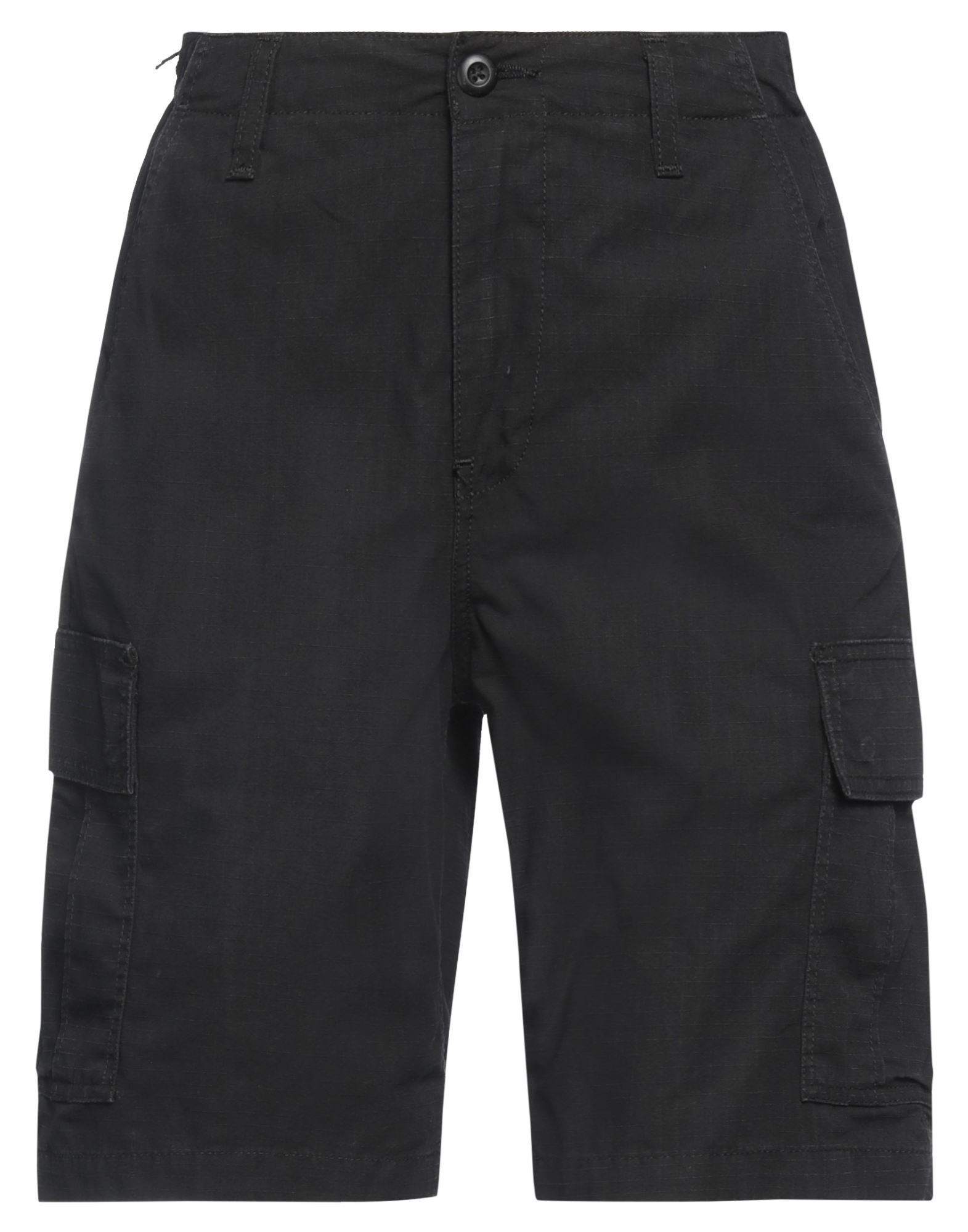 카고 쇼츠, 우븐, 솔리드 컬러, 장식 부착 없음, 하이 웨이스트, 컴포트 핏, 지퍼 여밈, 버튼 여밈, 멀티 포켓, 세탁기 세탁 또는 드라이클리닝, 표백 금지, 건조기 사용가능. 이미지