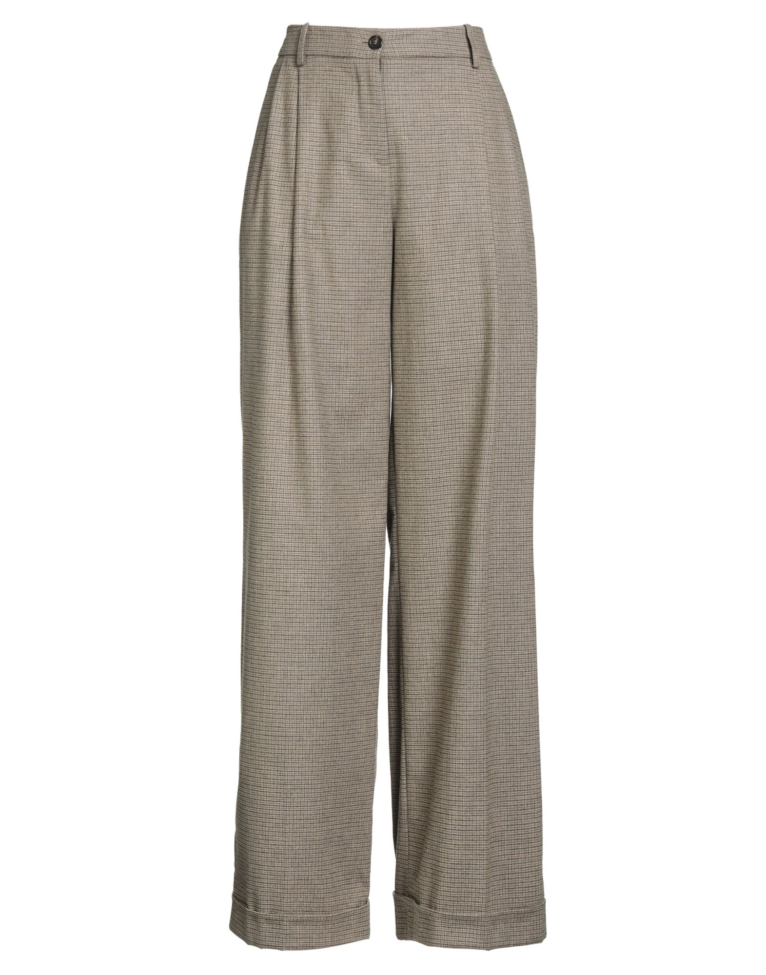 와이드 레그 팬츠, 트위드, 하운드투스, 다트, 브랜드 로고, 하이 웨이스트, 벨트 루프, 컴포트 핏, 지퍼 여밈, 1 버튼, 폴디드 헴, 웰트 포켓, 슬릿 포켓, 드라이클리닝, 표백 금지, 건조기 사용불가. 이미지