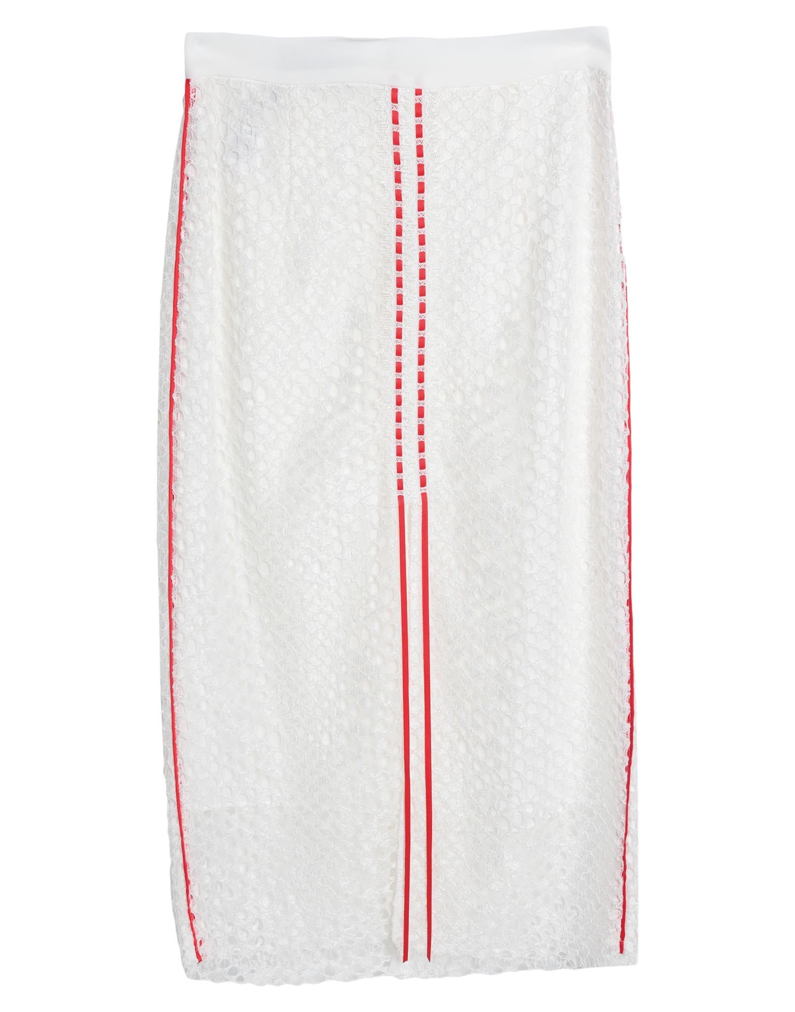 플레어 스커트, 레이스, 솔리드 컬러, 장식 효과, 안감있음, 지퍼 여밈, 프론트 슬릿, 포켓 없음. 이미지