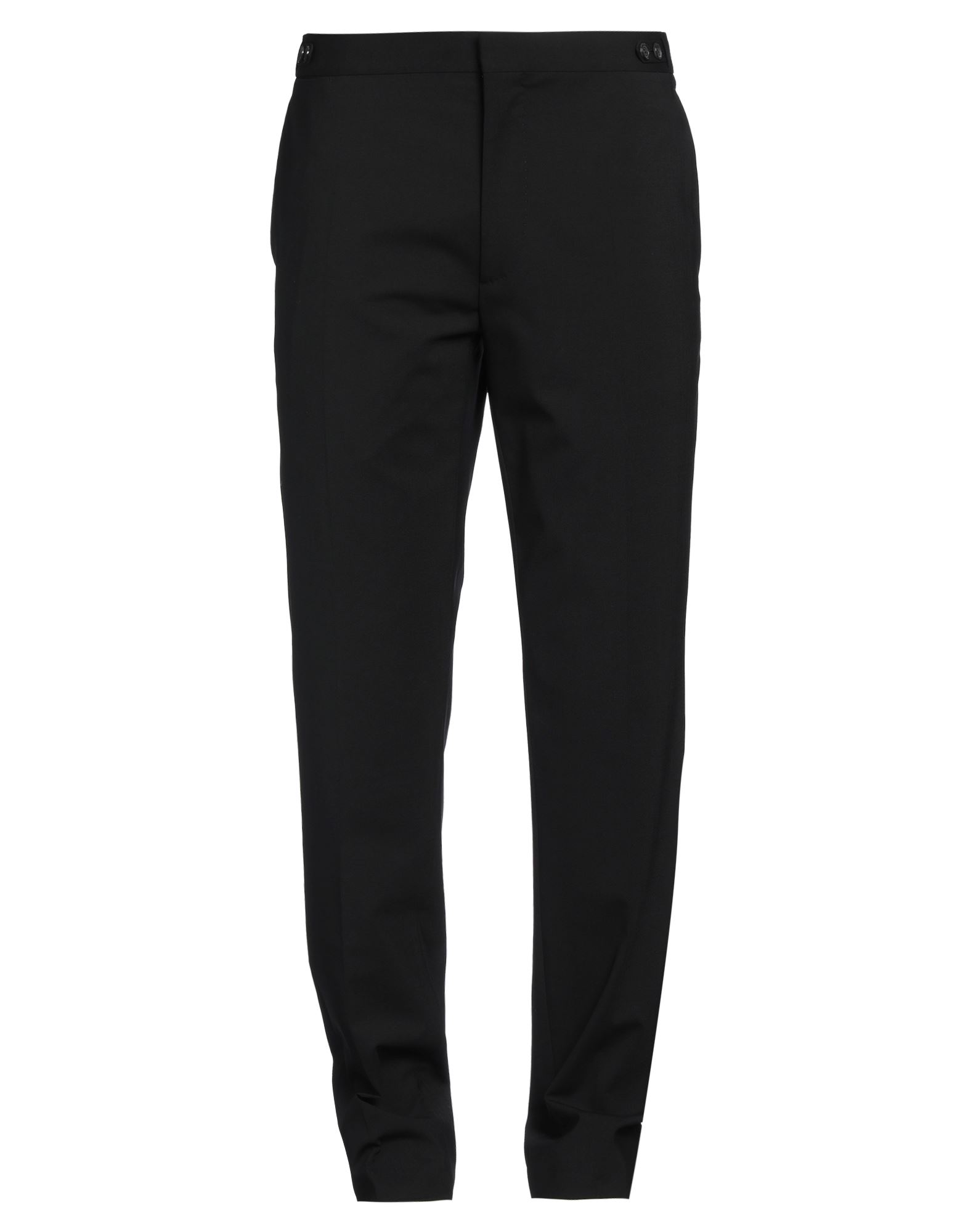 테일러드 팬츠, 울 보일, 솔리드 컬러, 브랜드 로고, 하이 웨이스트, 테이퍼드 레그, 레귤러 핏, 지퍼 여밈, 후크 여밈, 멀티 포켓, 스트레치, 드라이클리닝, 표백 금지, 건조기 사용불가. 이미지