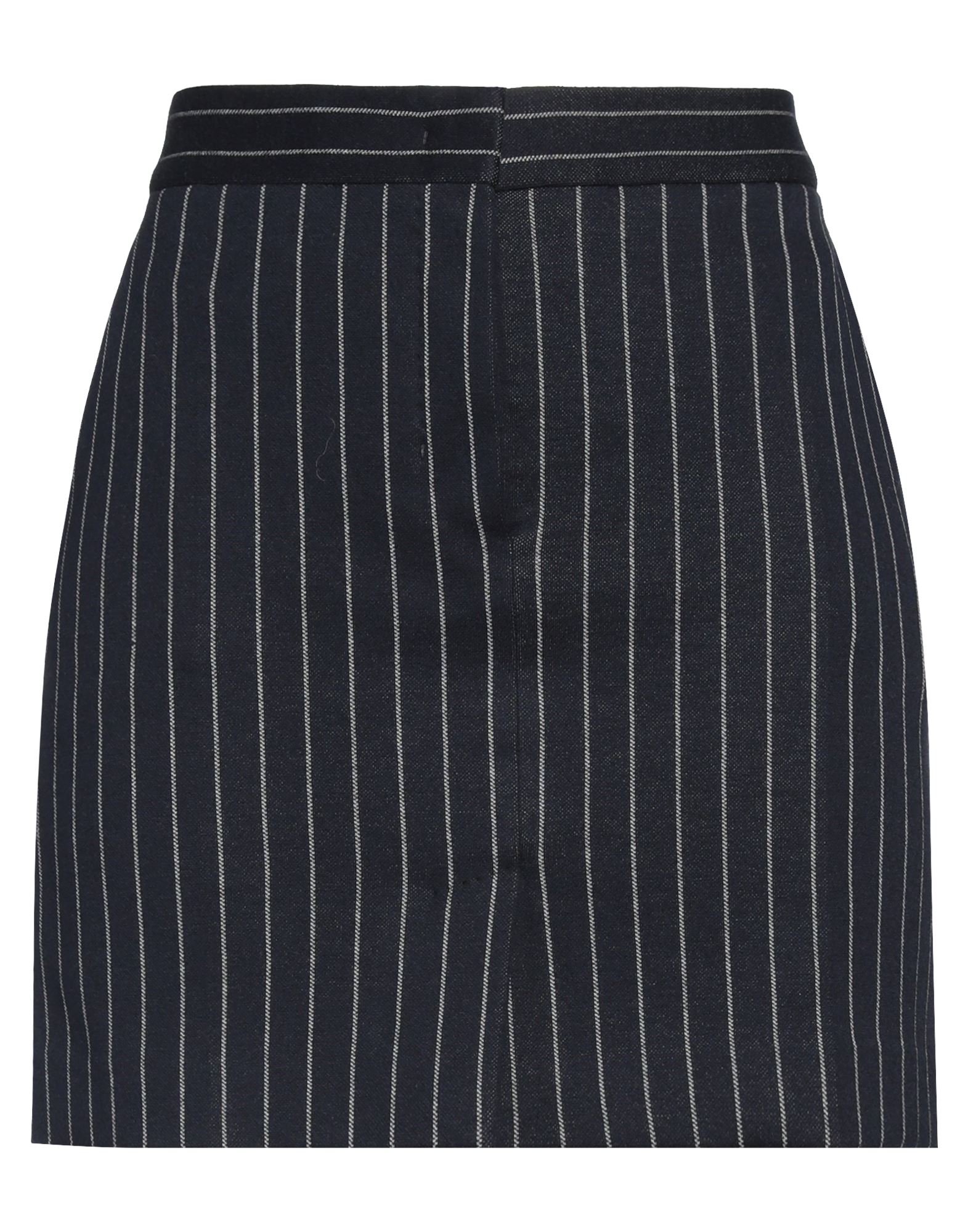 플레어 스커트, 플란넬, 장식 부착 없음, 핀스트라이프, 안감있음, 후크 여밈, 지퍼 여밈, 프론트 슬릿, 멀티 포켓, 드라이클리닝, 표백 금지, 건조기 사용불가. 이미지