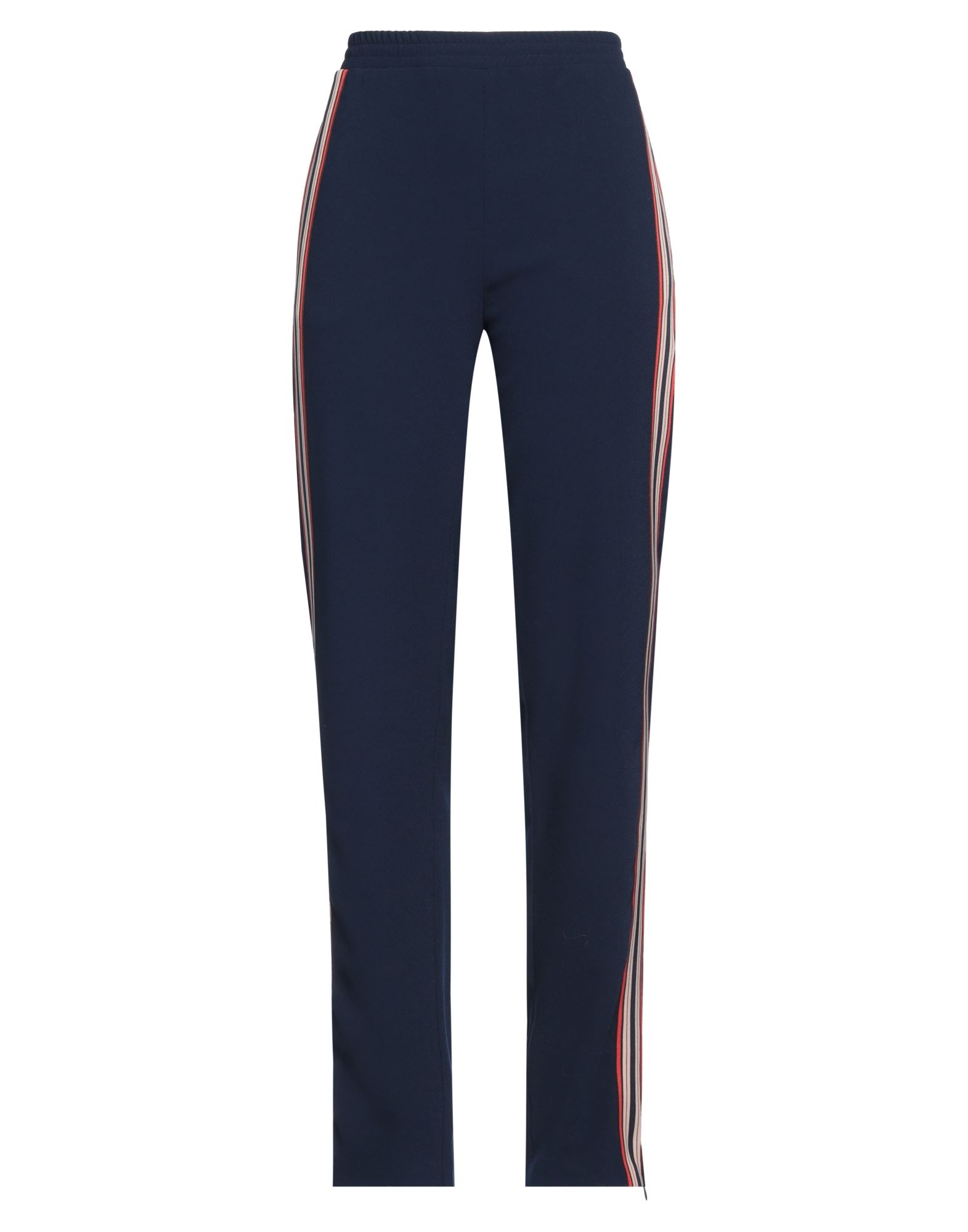 크레이프, 사이드 스트라이프, 장식 디테일 솔리드 컬러, 하이 웨이스트, 엘라스틱 웨이스트, 테이퍼드 레그, 레귤러 핏, 지퍼 헴라인, 멀티 포켓, 드라이클리닝, 건조기 사용불가, 표백 금지, 기타 바지. 이미지