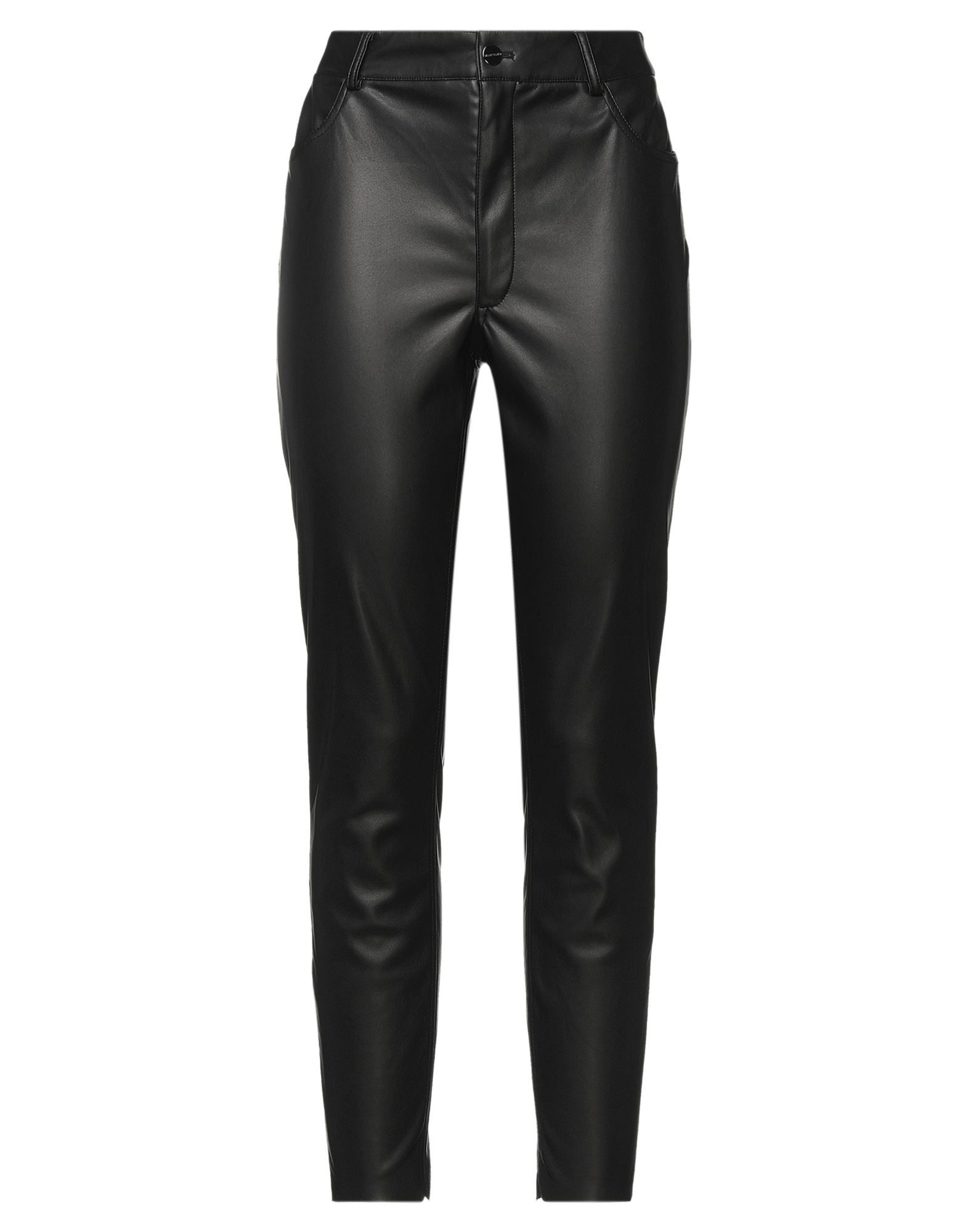 인조가죽, 장식 부착 없음, 솔리드 컬러, 하이 웨이스트, 테이퍼드 레그, 스키니, 1 버튼, 지퍼 클로저, 멀티 포켓, 기타 바지. 이미지