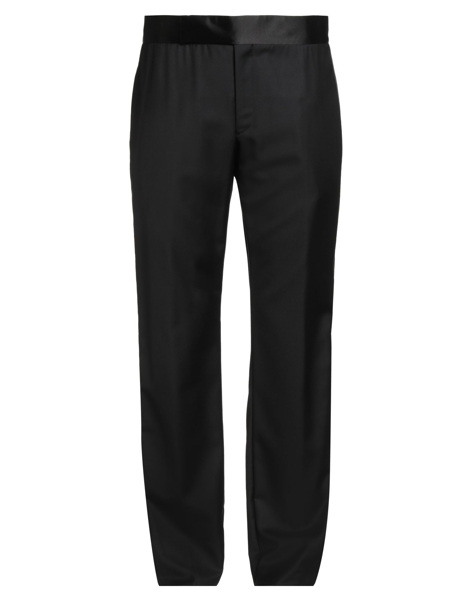 테일러드 팬츠, 울 보일, 솔리드 컬러, 새틴 트리밍, 노멀 웨이스트, 스트레이트 레그, 레귤러 핏, 지퍼 여밈, 후크 여밈, 슬릿 포켓, 웰트 포켓, 드라이클리닝, 표백 금지, 건조기 사용불가, 이 브랜드는 사이즈가 크게 나옵니다. 이미지