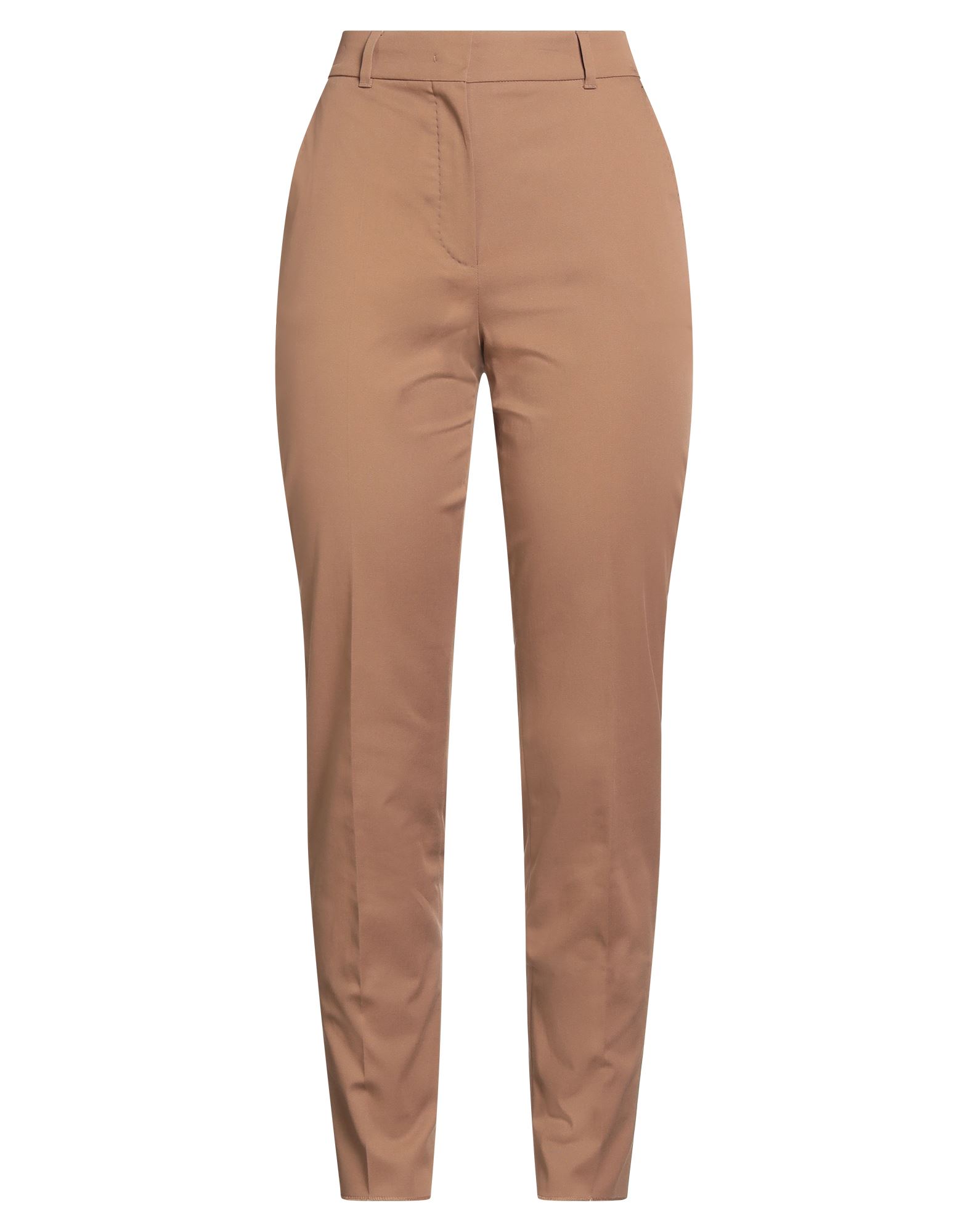 테이퍼드 팬츠, 트윌, 스트레치 패브릭, 솔리드 컬러, 장식 부착 없음, 하이 웨이스트, 벨트 루프, 레귤러 핏, 지퍼 여밈, 후크 여밈, 슬릿 포켓, 세탁기 세탁 또는 드라이클리닝, 표백 금지, 건조기 사용불가, 편안함과 우아함이 결합된 격식을 갖춘 세련된 포멀 오피스 룩. 이미지