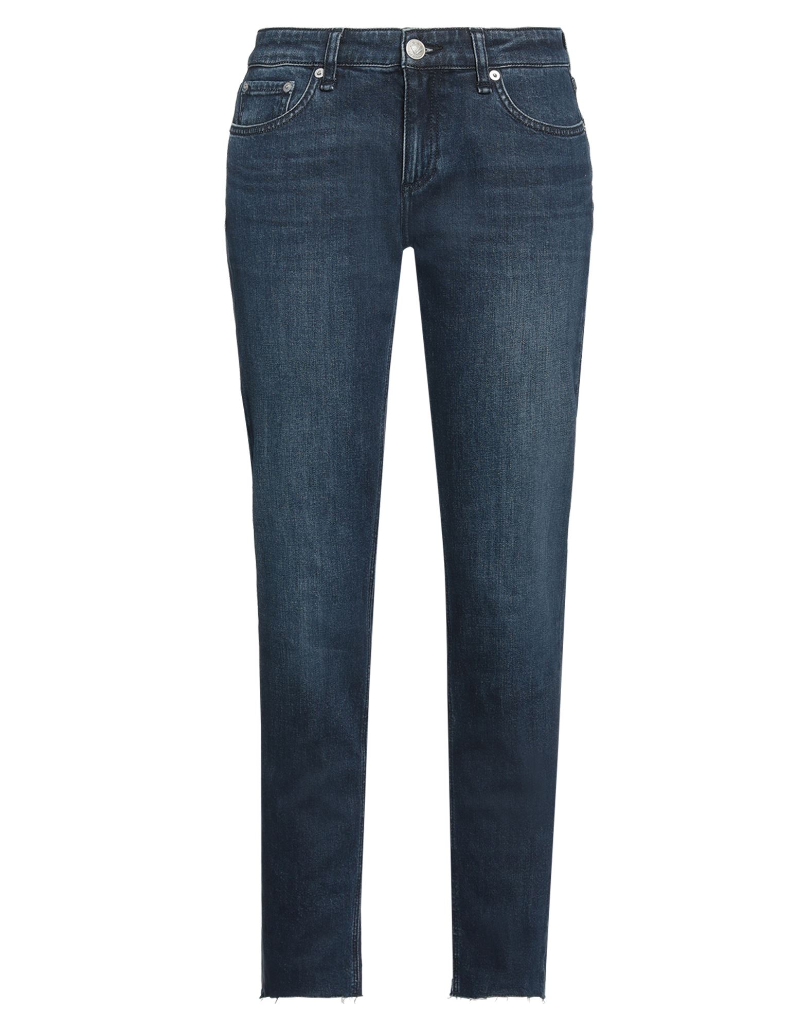 데님, 바랜 효과, 자수 로고 장식, 솔리드 컬러, 다크 워싱, 노멀 웨이스트, 스키니, 지퍼 여밈, 1 버튼, 멀티 포켓, 세탁기로 세탁, 표백 금지, 건조기 사용가능, 테이퍼드 진, 루즈 핏. 이미지