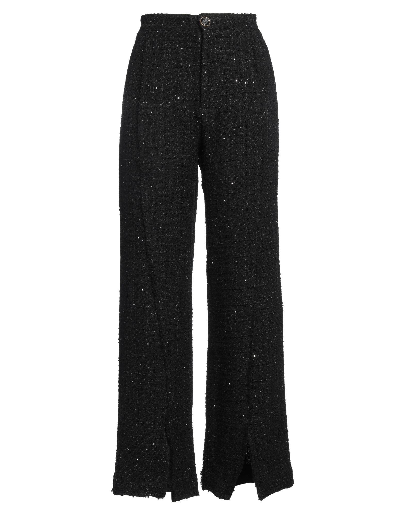 와이드 레그 팬츠, 트위드, 시퀸, 솔리드 컬러, 하이 웨이스트, 레귤러 핏, 지퍼 여밈, 멀티 포켓, 드라이클리닝 금지, 표백 금지, 건조기 사용불가, 다림질 금지. 이미지