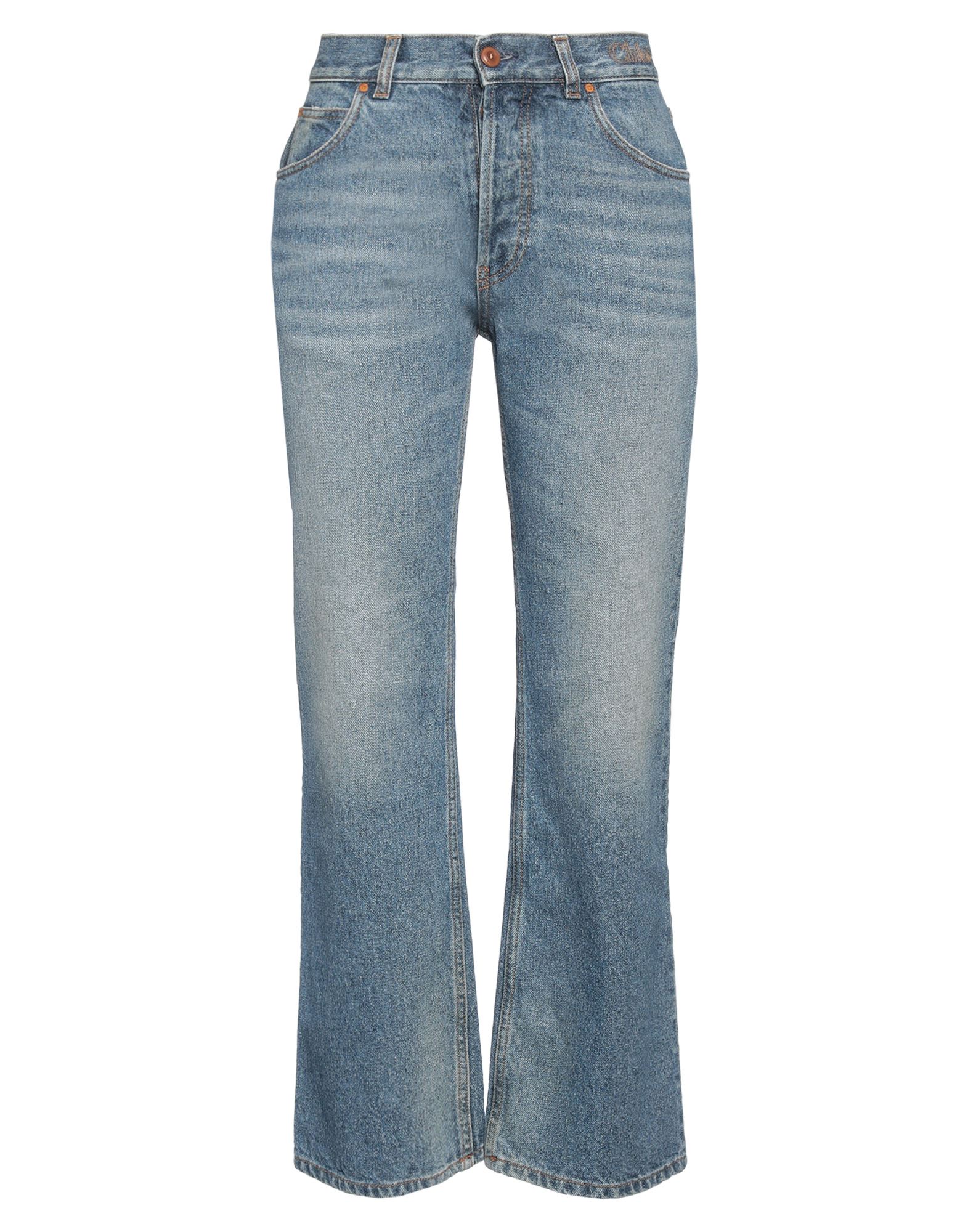 부츠컷 진, 데님, 브랜드 로고, 솔리드 컬러, 미디엄 워싱, 하이 웨이스트, 벨트 루프, 레귤러 핏, 1 버튼, 멀티 포켓, 세탁기 세탁 또는 드라이클리닝, 표백 금지, 건조기 사용불가, 크롭트, 이 브랜드는 사이즈가 크게 나옵니다. 이미지