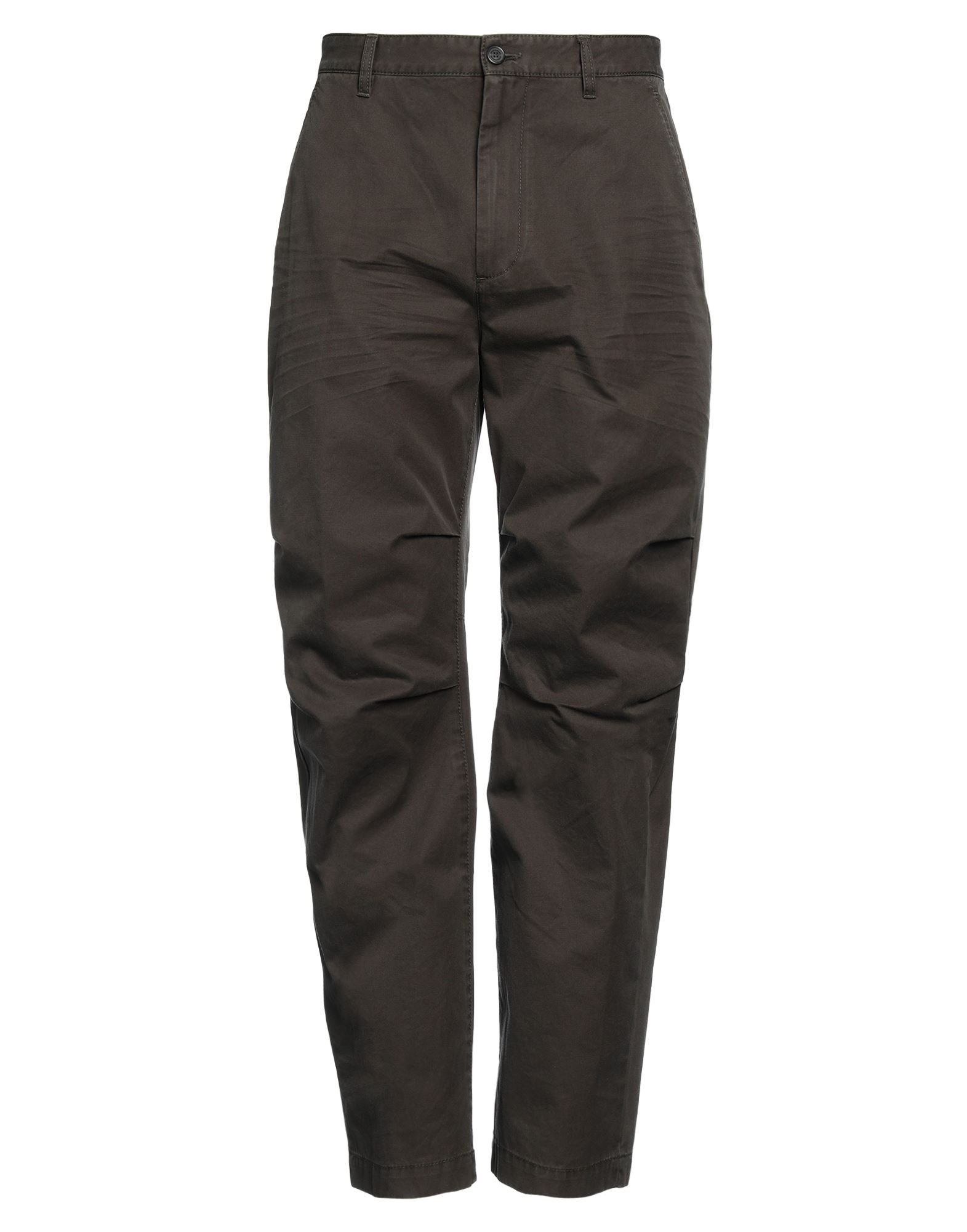 치노 팬츠, 개버딘, 솔리드 컬러, 브랜드 로고, 하이 웨이스트, 벨트 루프, 테이퍼드 레그, 레귤러 핏, 지퍼 여밈, 버튼 여밈, 슬릿 포켓, 웰트 포켓, 세탁기 세탁 또는 드라이클리닝, 표백 금지, 건조기 사용불가. 이미지