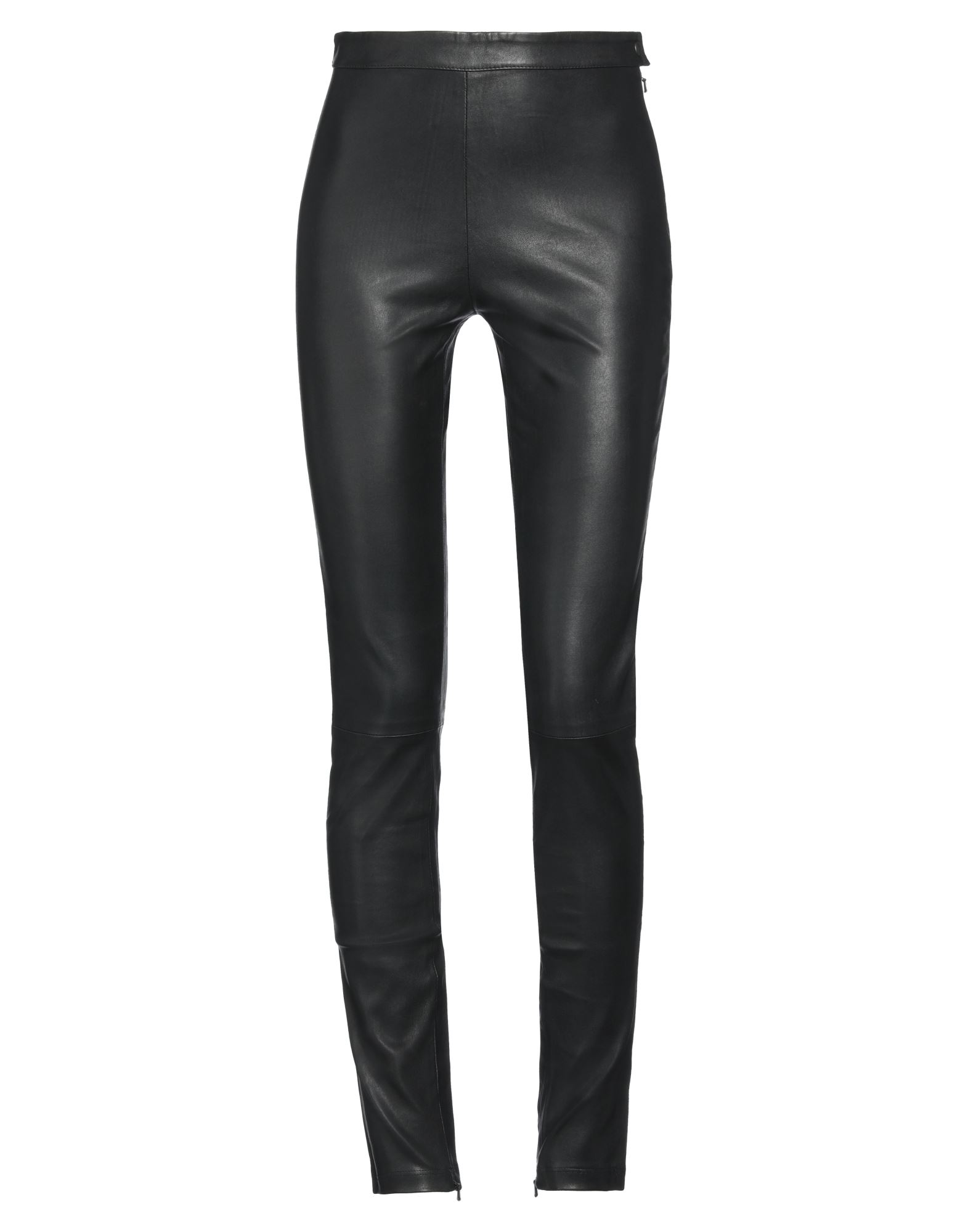 스키니 팬츠, 가죽, 솔리드 컬러, 장식 부착 없음, 하이 웨이스트, 스키니, 지퍼 여밈, 스냅버튼 여밈, 지퍼 헴라인, 드라이클리닝 금지, 표백 금지, 건조기 사용불가, 다림질 금지, 동물성 비섬유 자재 함유. 이미지