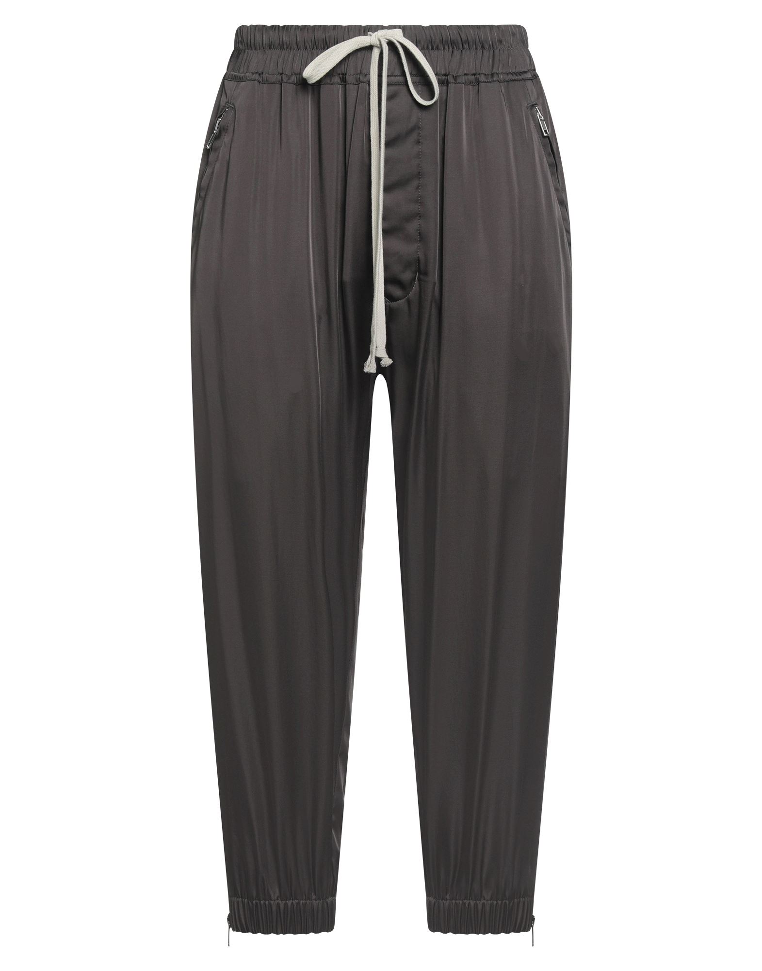 테이퍼드 팬츠, 새틴, 솔리드 컬러, 장식 부착 없음, 하이 웨이스트, 드로스트링 웨이스트, 컴포트 핏, 지퍼 헴라인, 지퍼 포켓, 드라이클리닝, 표백 금지, 건조기 사용불가, 크롭트. 이미지