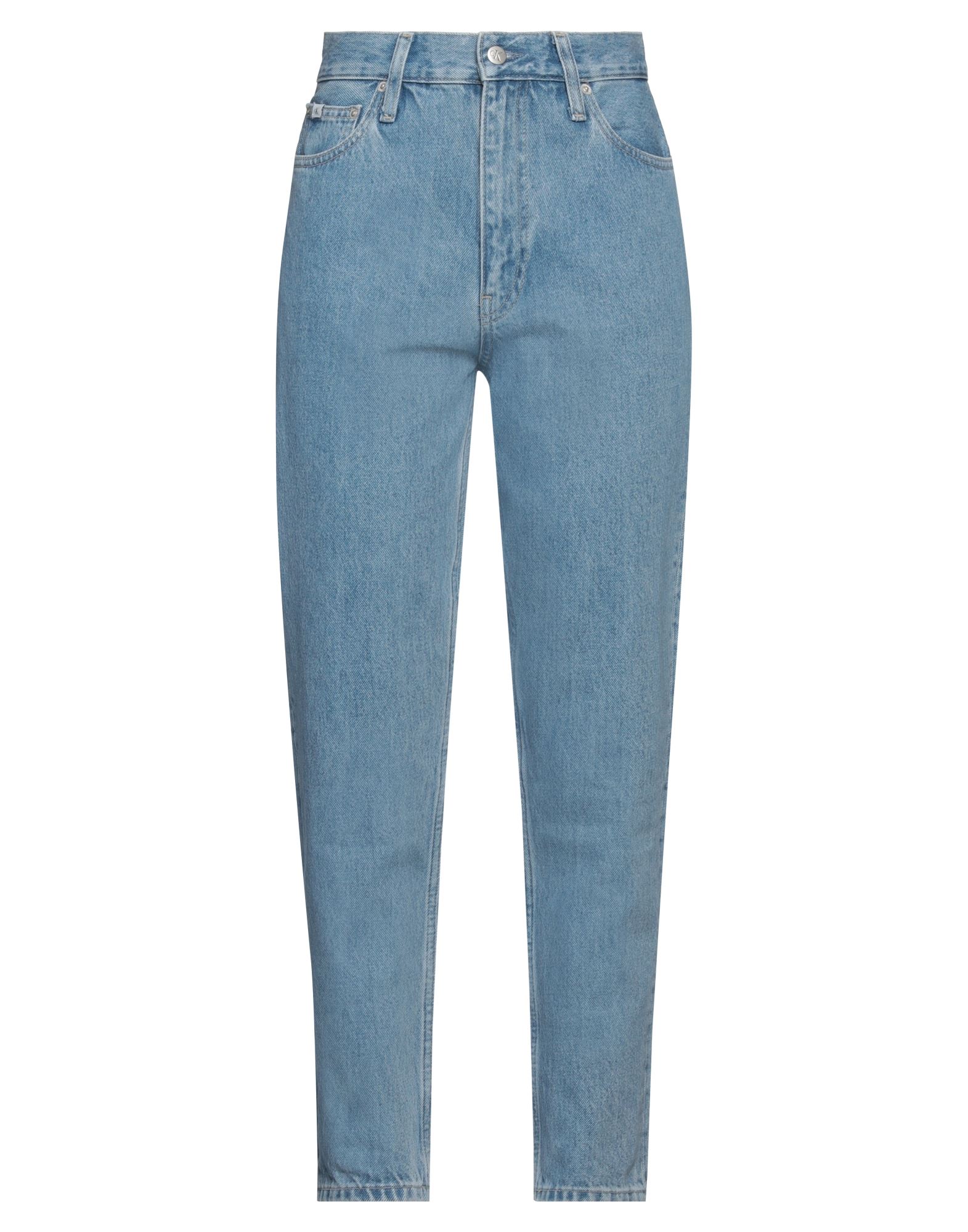 테이퍼드 진, 데님, 바랜 효과, 솔리드 컬러, 브랜드 로고, 미디엄 워싱, 하이 웨이스트, 레귤러 핏, 지퍼 여밈, 버튼 여밈, 멀티 포켓, 세탁기로 세탁, 표백 금지, 건조기 사용가능. 이미지