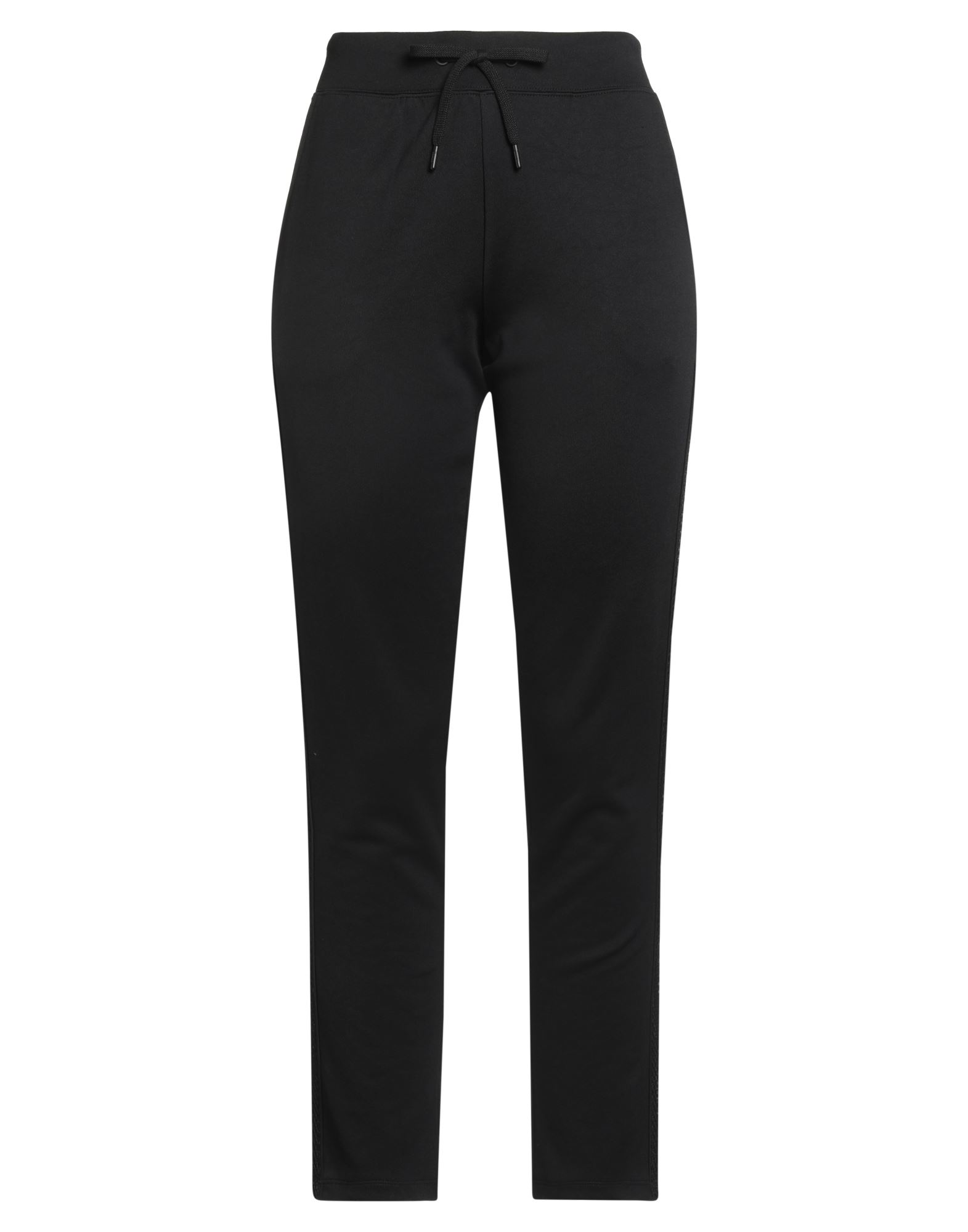 트랙 팬츠, 저지, 장식 디테일 솔리드 컬러, 사이드 스트라이프, 하이 웨이스트, 드로스트링 웨이스트, 레귤러 핏, 슬릿 포켓, 세탁기로 세탁, 표백 금지, 건조기 사용불가. 이미지