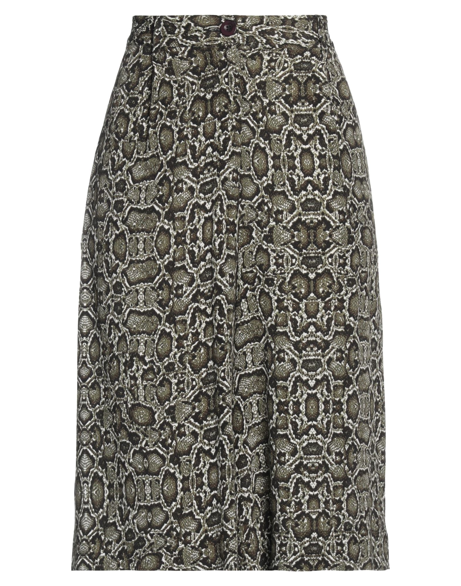 우븐, 장식 부착 없음, 스네이크스킨 프린트, 로우 크로치, 컴포트 핏, 1 버튼, 지퍼 여밈, 멀티 포켓, 손세탁 또는 드라이클리닝, 표백 금지, 건조기 사용불가, 퀼로트. 이미지