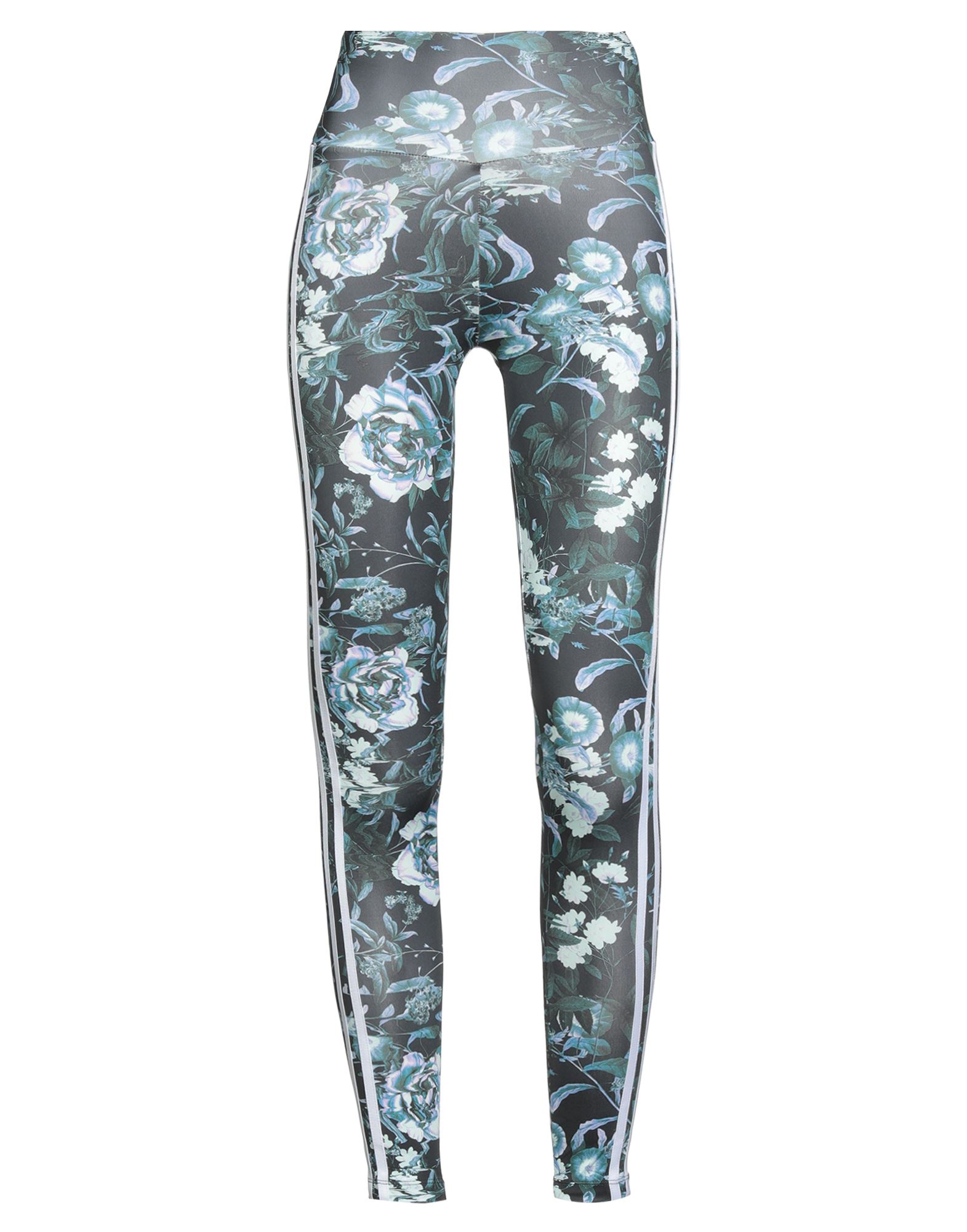 스포츠 레깅스, 합성 저지, 플로럴 모티브, 브랜드 로고, 노멀 웨이스트, 엘라스틱 웨이스트라인, 스트레치, 세탁기로 세탁, 표백 금지, 건조기 사용불가, 운동이나 야외 활동에 적합한, 스타일과 편안함을 모두 갖춘 퍼포먼스 스포츠웨어. 이미지