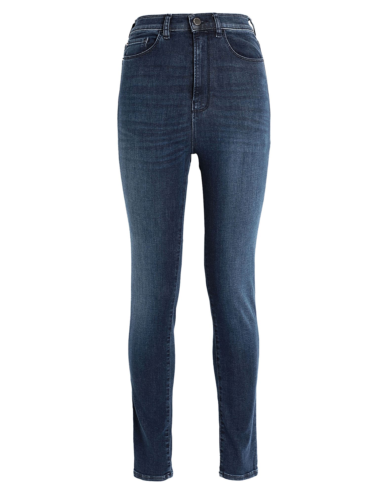 데님, 바랜 효과, 브랜드 로고, 솔리드 컬러, 미디엄 워싱, 하이 웨이스트, 벨트 루프, 테이퍼드 레그, 스키니, 1 버튼, 멀티 포켓, 스트레치, 스키니 스타일. 이미지