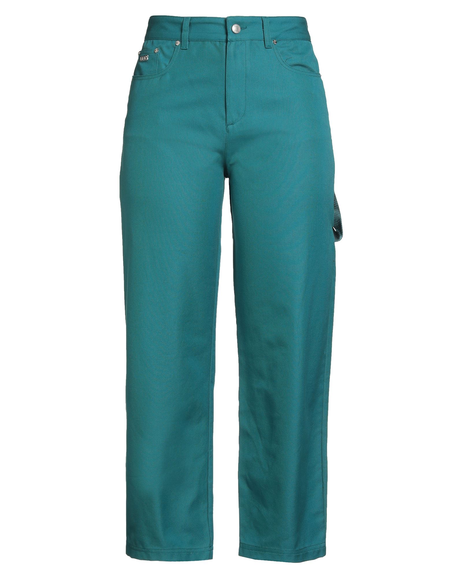 테이퍼드 팬츠, 캔바스, 솔리드 컬러, 가죽 인서트, 그로그랭 트림, 하이 웨이스트, 벨트 루프, 레귤러 핏, 지퍼 여밈, 1 버튼, 멀티 포켓, 세탁기로 세탁, 표백 금지, 건조기 사용불가, 동물성 비섬유 자재 함유. 이미지