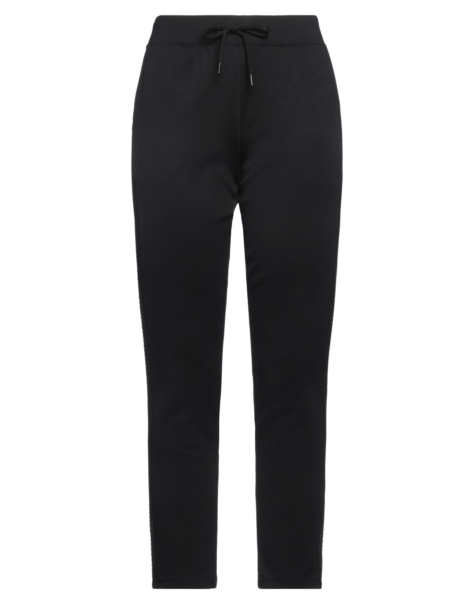 트랙 팬츠, 저지, 메쉬 패브릭, 장식 디테일 솔리드 컬러, 사이드 스트라이프, 브랜드 로고, 하이 웨이스트, 레귤러 핏, 드로스트링 여밈, 슬릿 포켓, 세탁기로 세탁, 표백 금지, 건조기 사용불가, 운동이나 야외 활동에 적합한, 스타일과 편안함을 모두 갖춘 퍼포먼스 스포츠웨어. 이미지